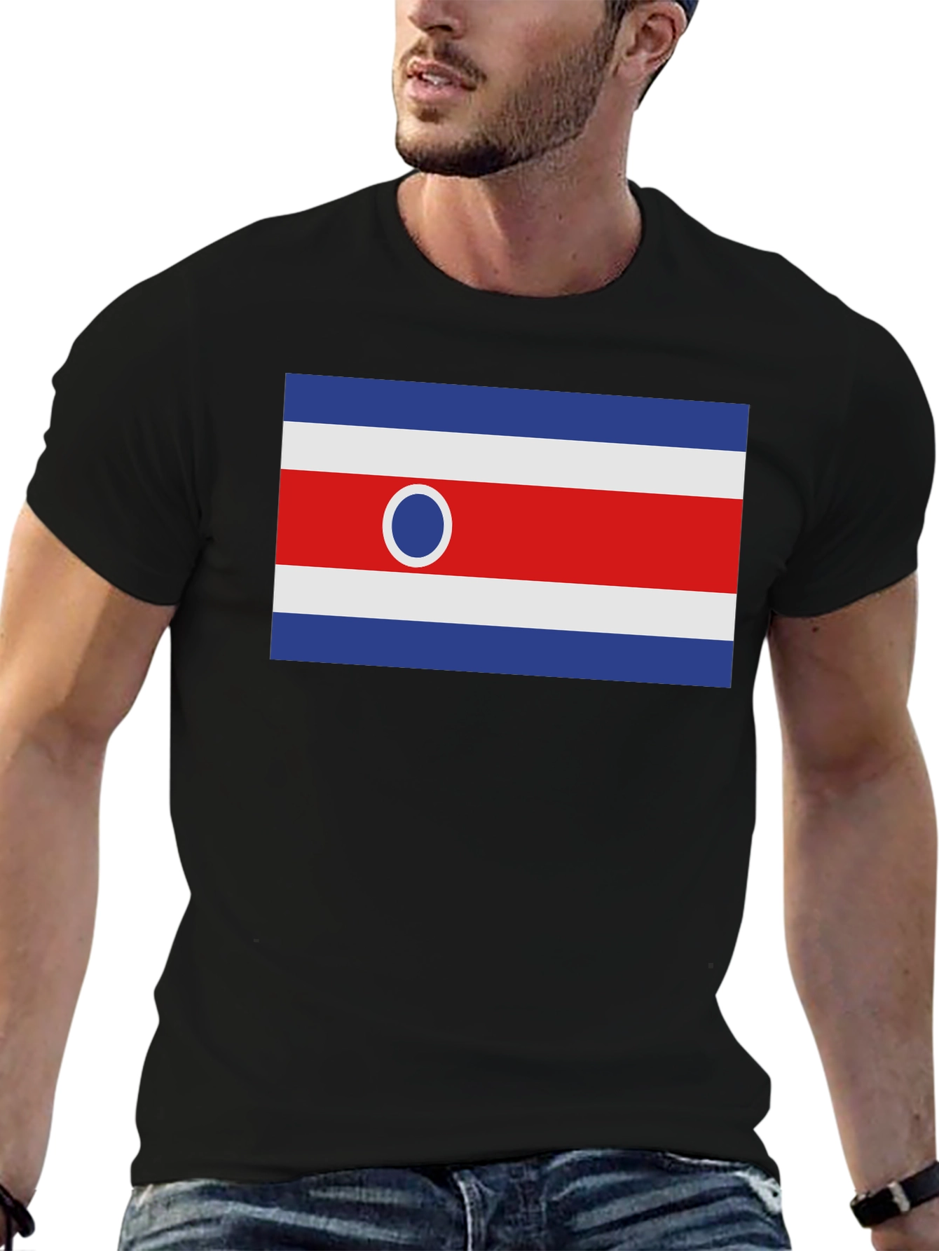 Costa Rica Flag Graphic Tee - Black Cotton T-Shirt