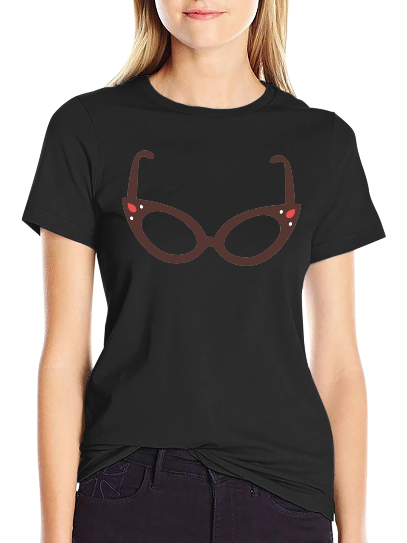 Retro Glasses Graphic Tee - Black Cotton Blend