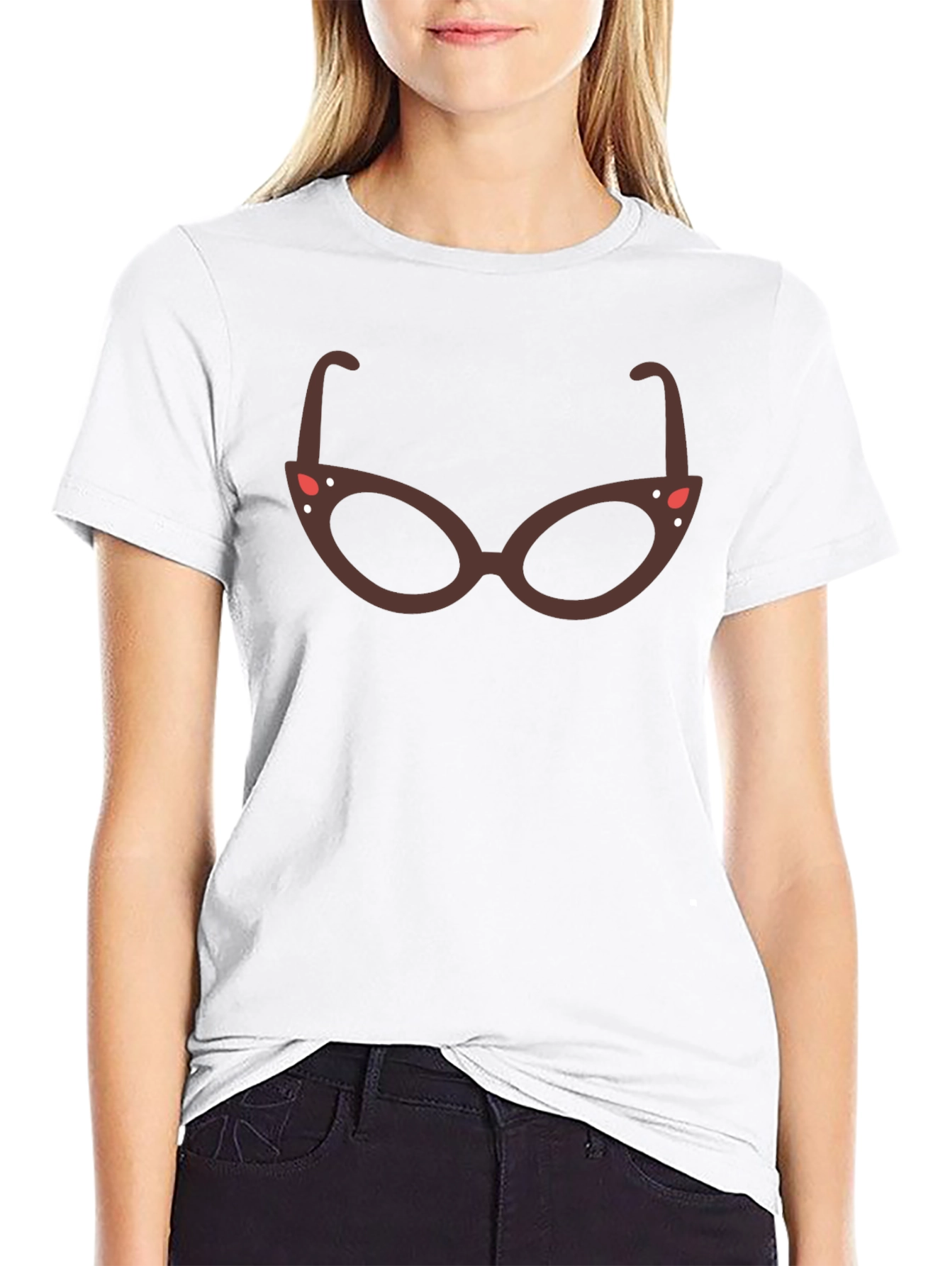 Retro Glasses Graphic Tee - Black Cotton Blend