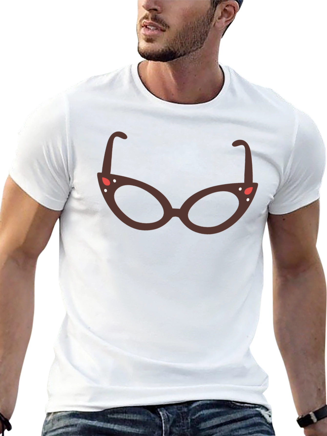 Retro Glasses Graphic Tee - Black Cotton Blend