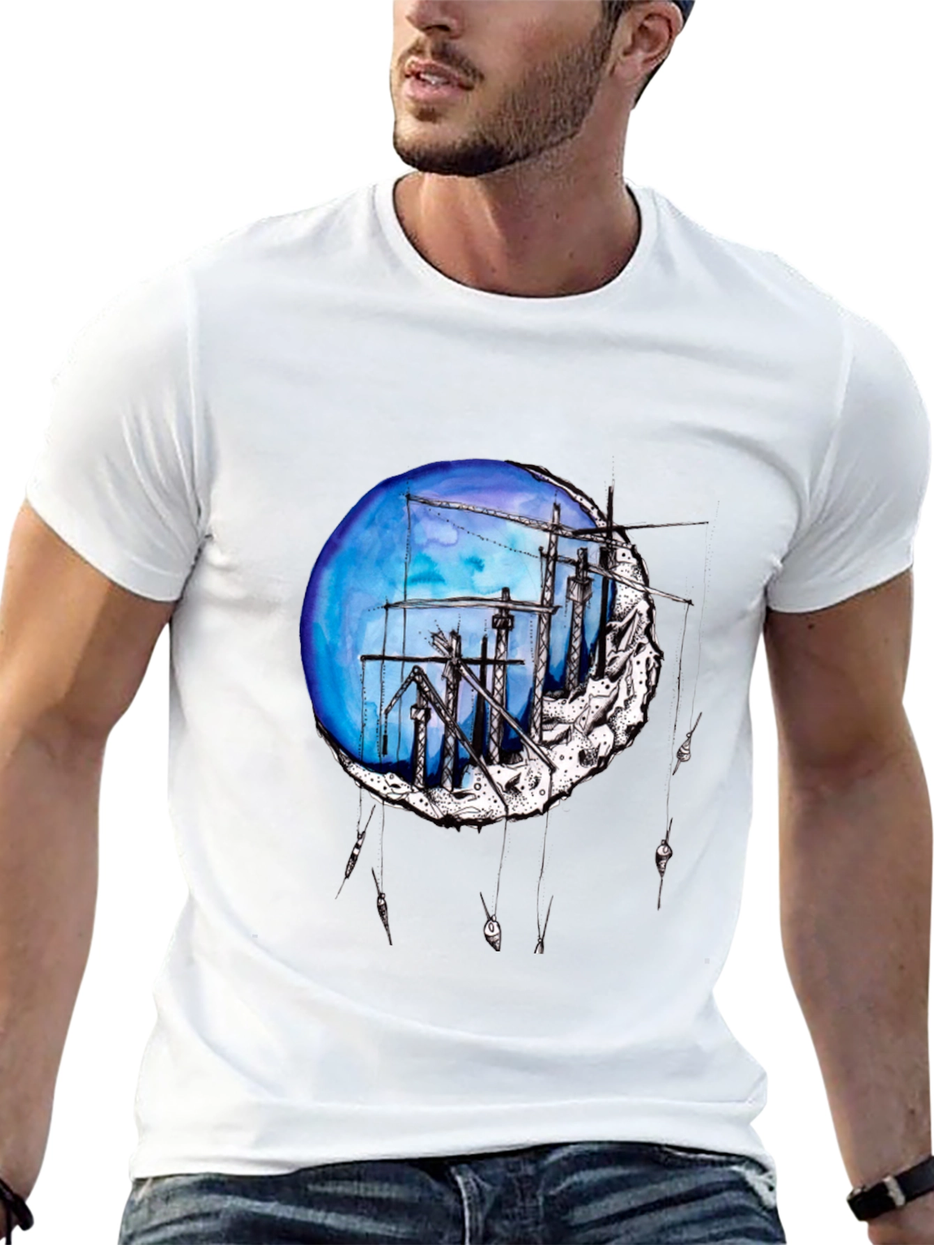 Artistic Construction Crew Moon Graphic Tee