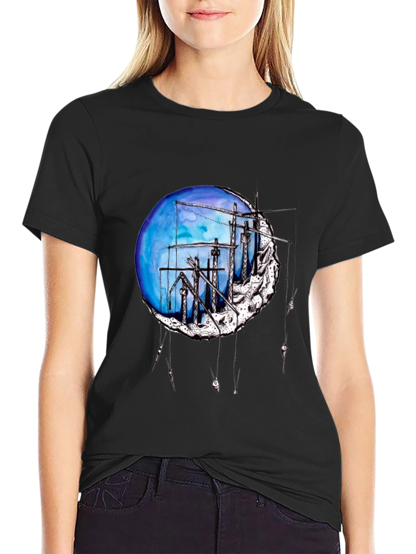 Artistic Construction Crew Moon Graphic Tee