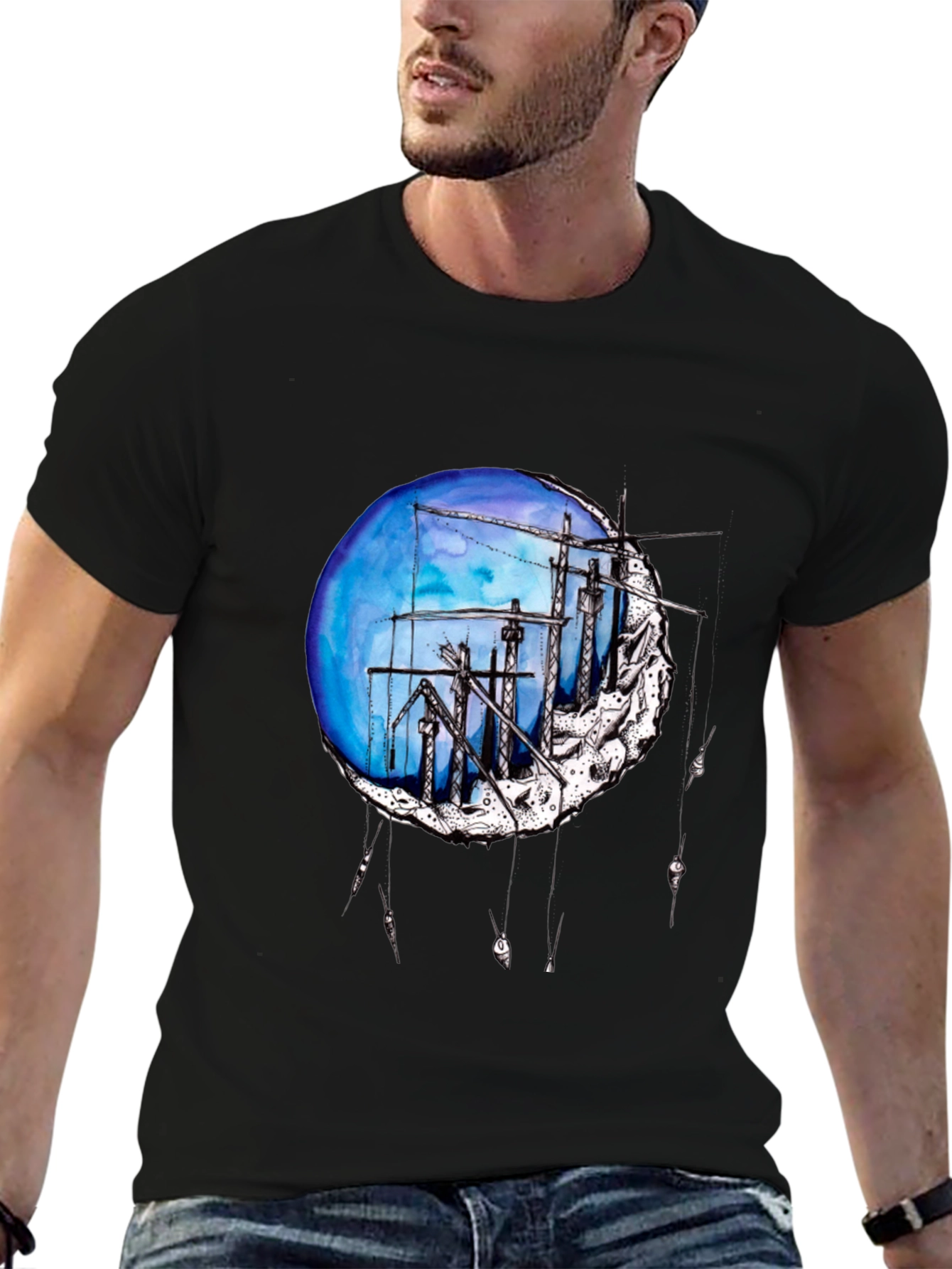 Artistic Construction Crew Moon Graphic Tee