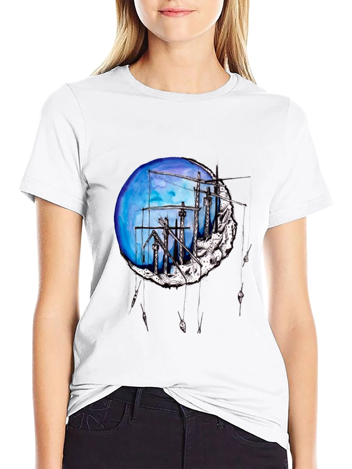 Artistic Construction Crew Moon Graphic Tee