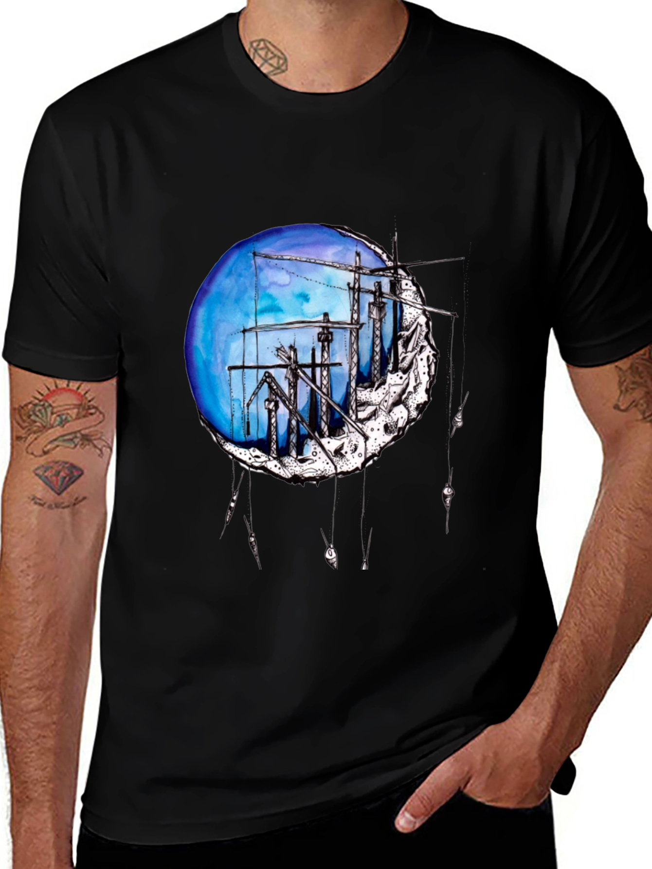 Artistic Construction Crew Moon Graphic Tee