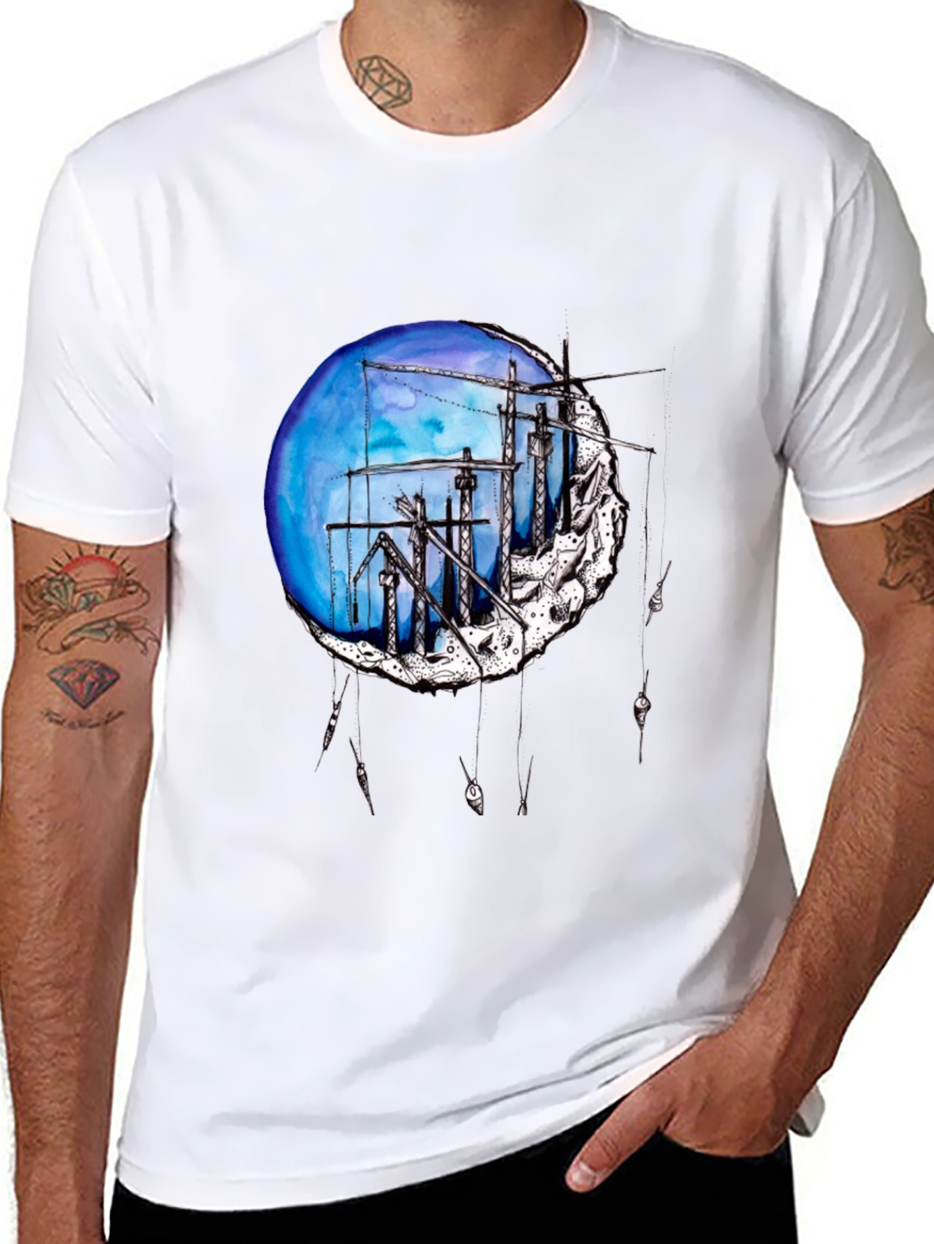 Artistic Construction Crew Moon Graphic Tee
