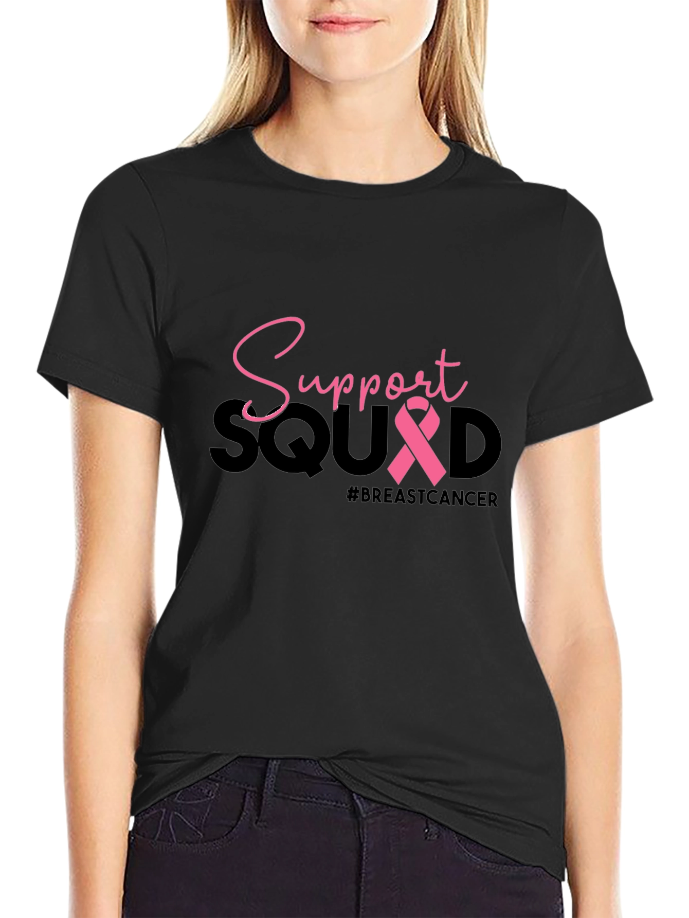 Breast Cancer Support Squad Black T-Shirt