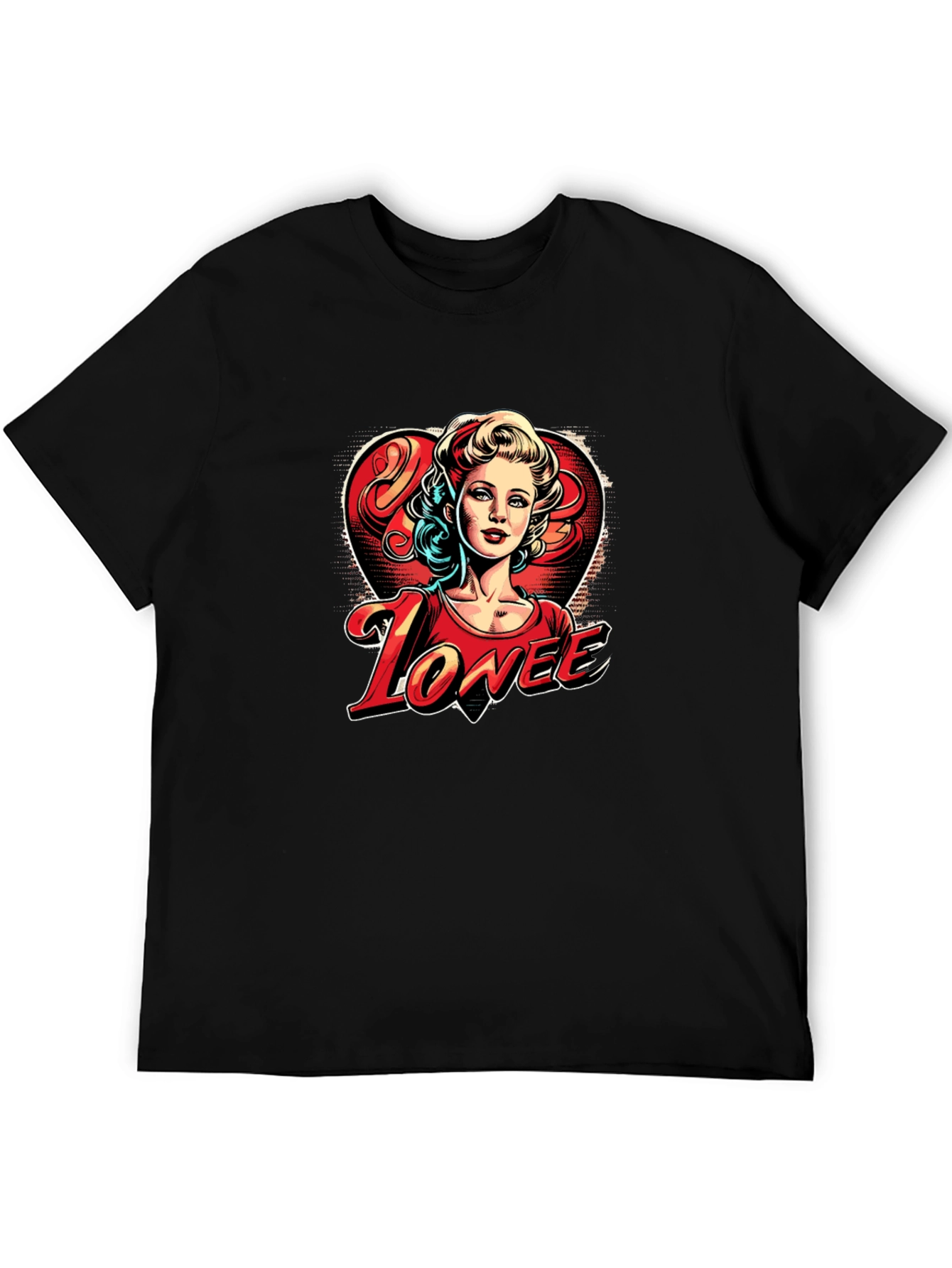 Lovee Retro Heart Graphic Black T-Shirt