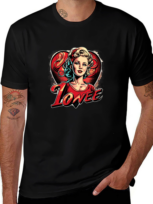 Lovee Retro Heart Graphic Black T-Shirt