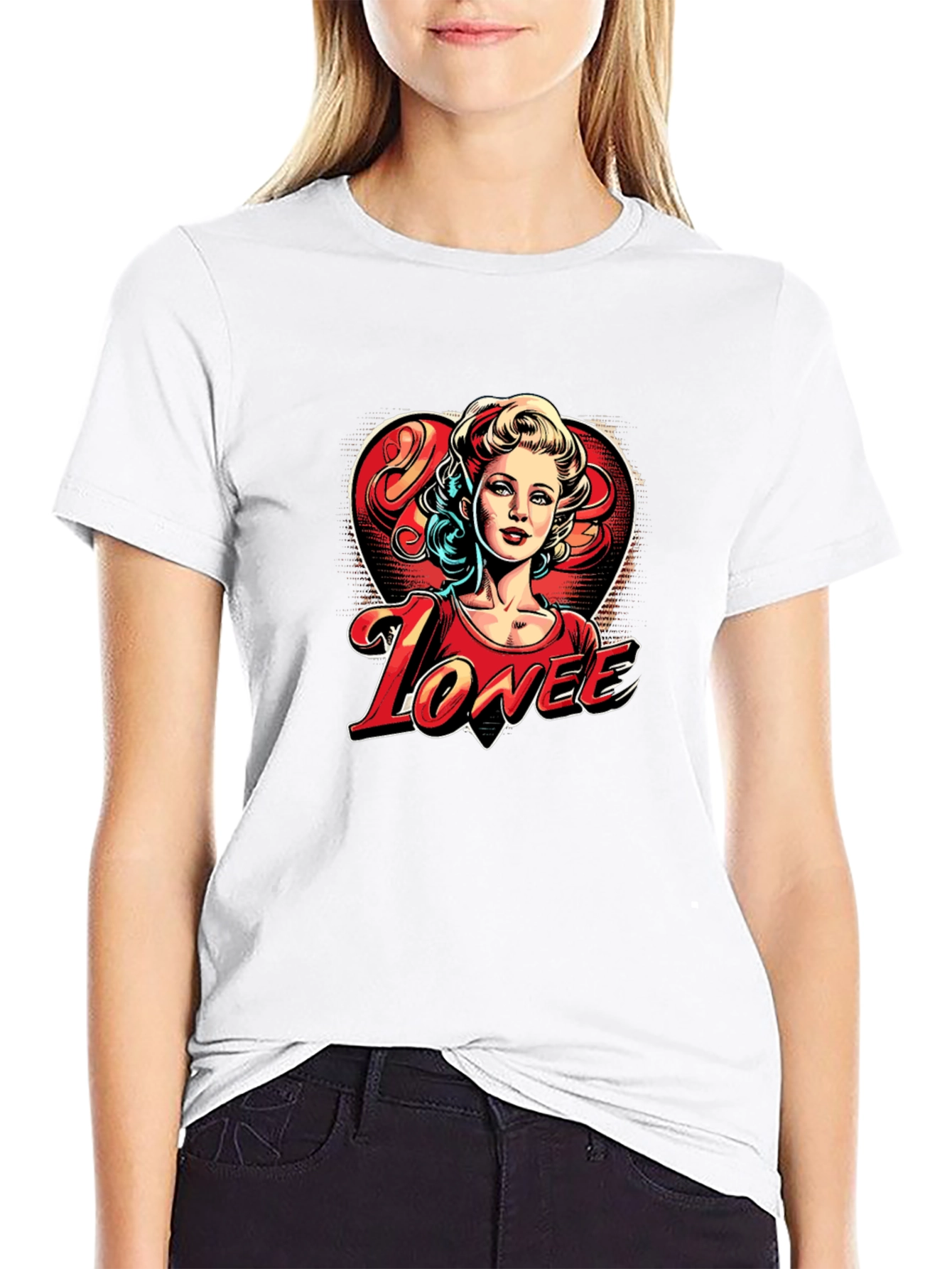 Lovee Retro Heart Graphic Black T-Shirt