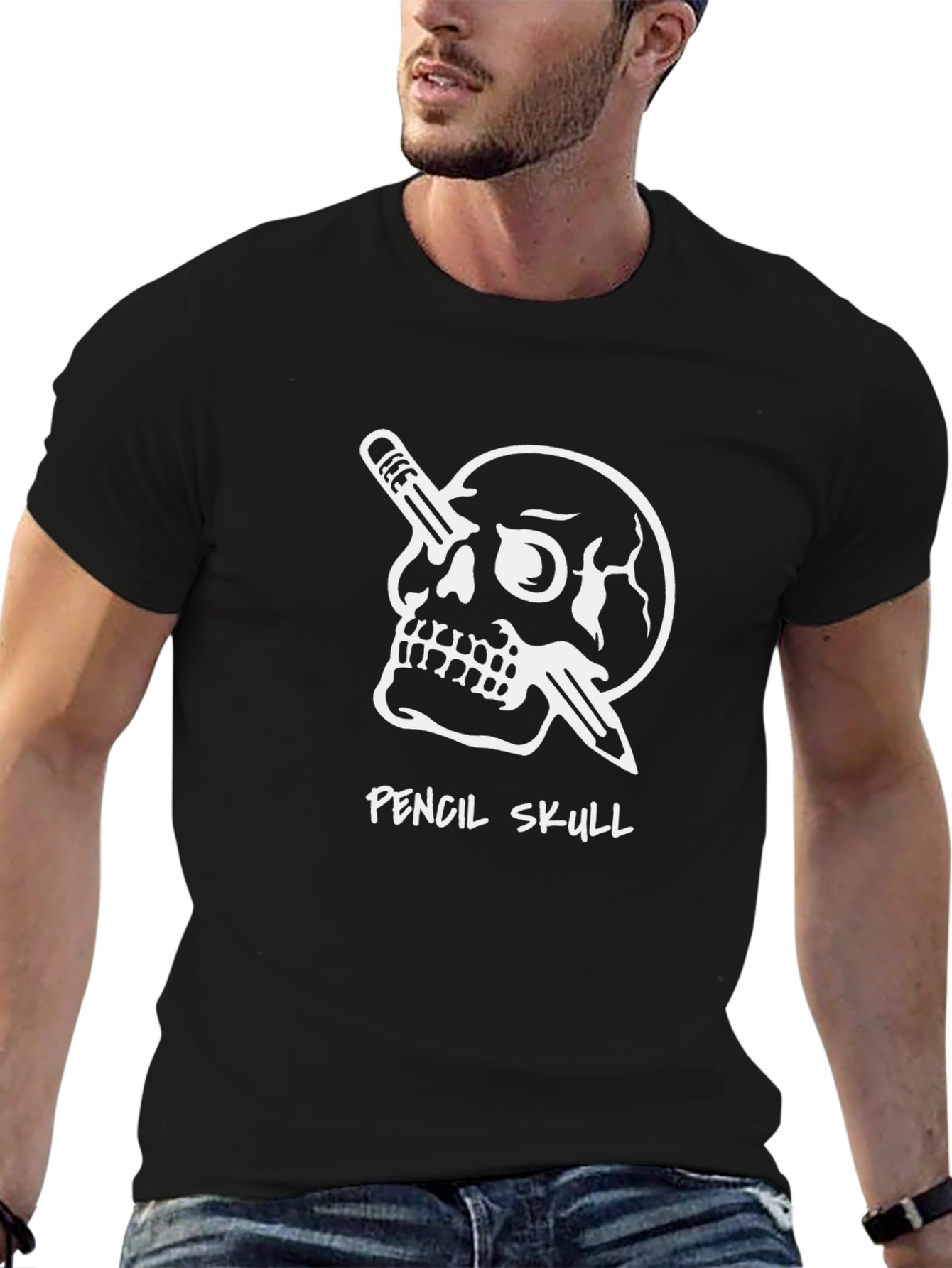 Pencil Skull Graphic T-Shirt - Unisex Black Tee