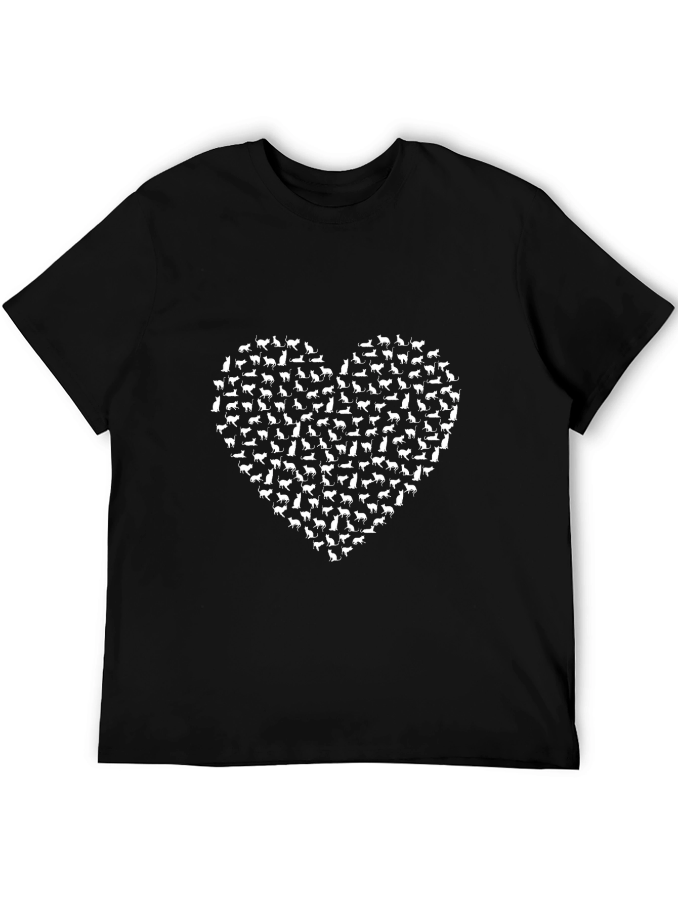 Cat Lover Heart T-Shirt - Black