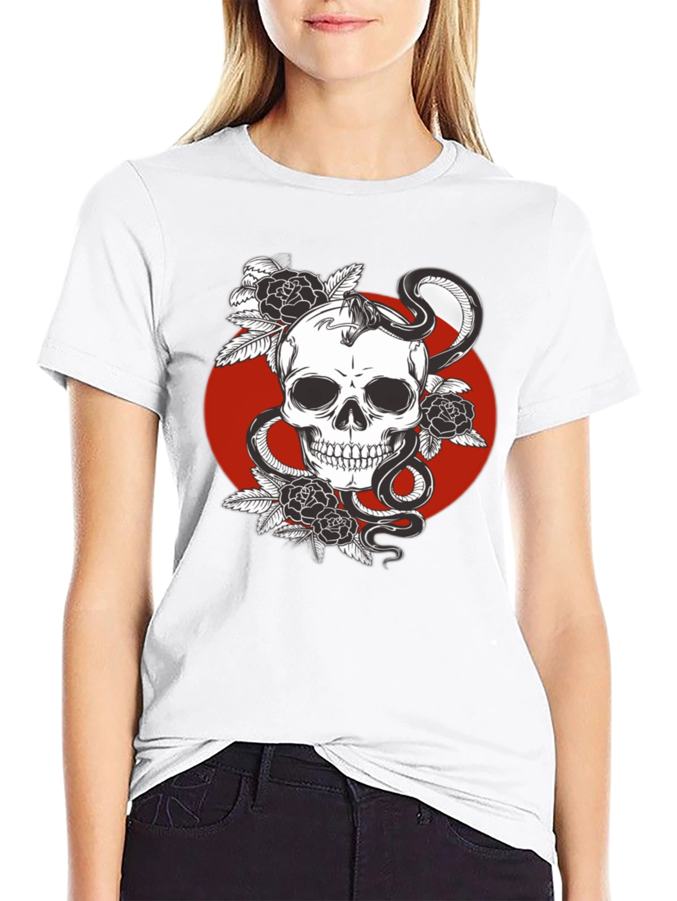 Skull Snake and Roses Graphic Tee - Edgy Style
