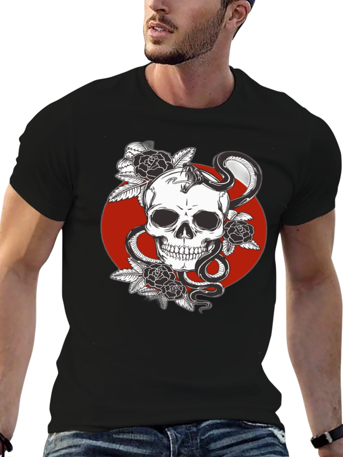 Skull Snake and Roses Graphic Tee - Edgy Style