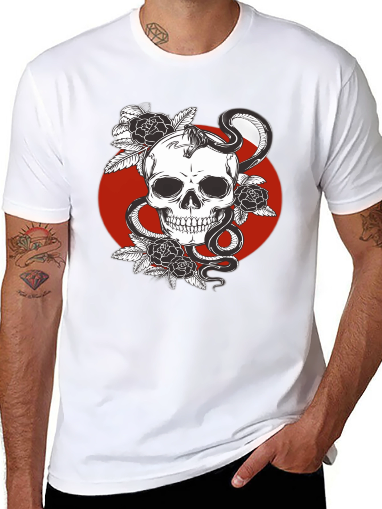 Skull Snake and Roses Graphic Tee - Edgy Style