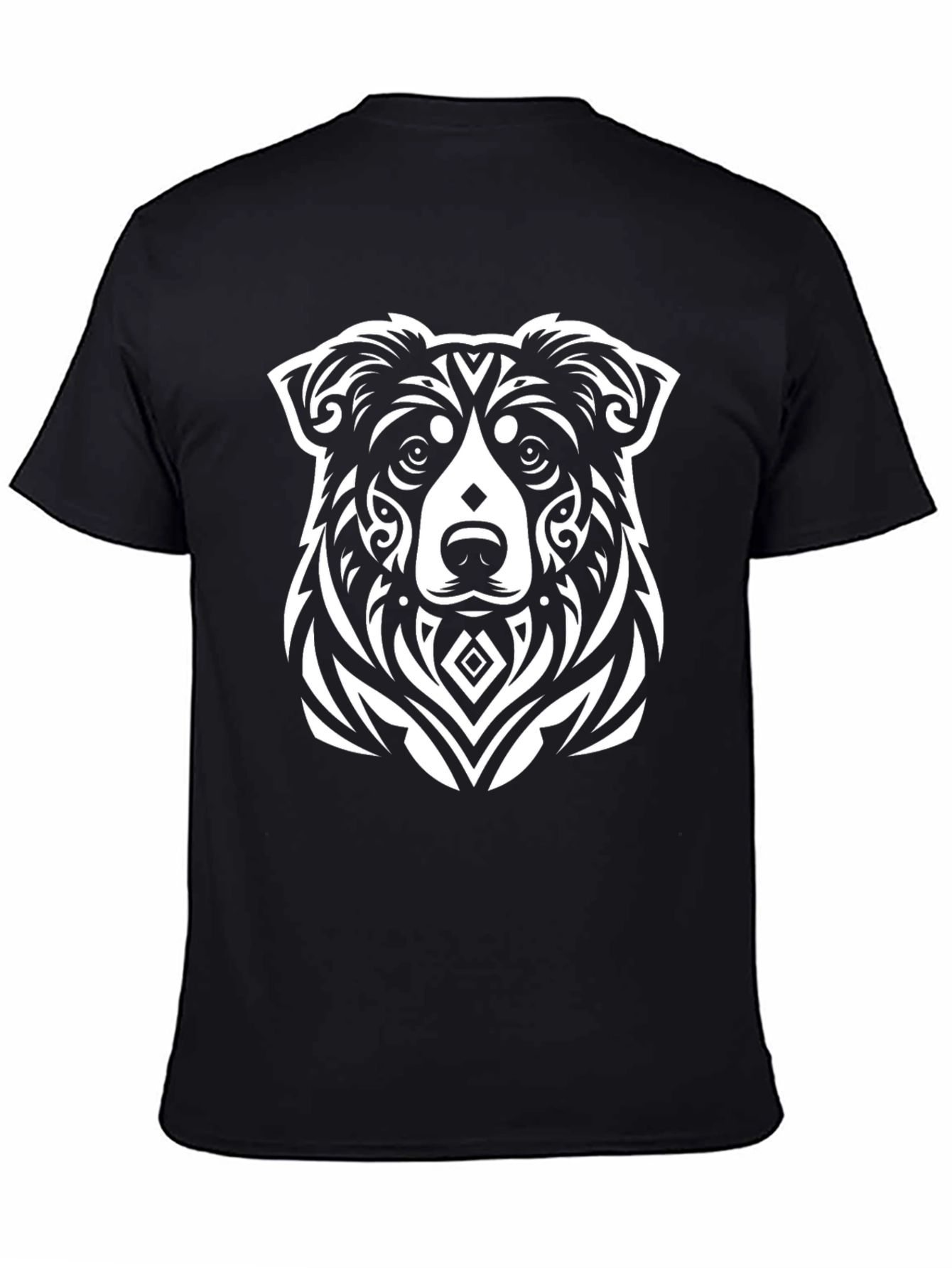 Tribal Dog Graphic Tee - Black Cotton T-Shirt