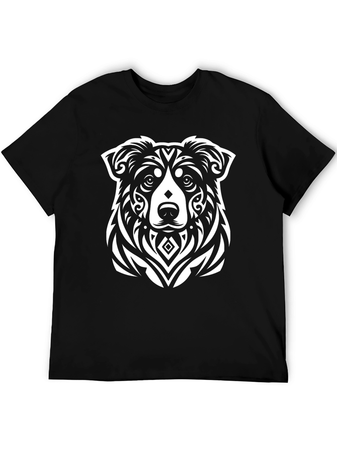 Tribal Dog Graphic Tee - Black Cotton T-Shirt