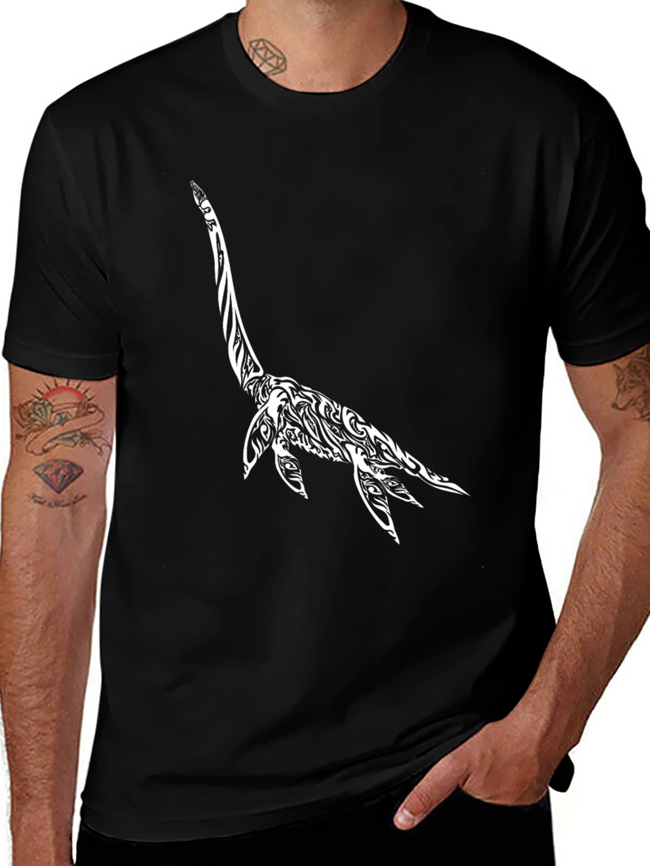 Stylish Black T-Shirt with Plesiosaur Design