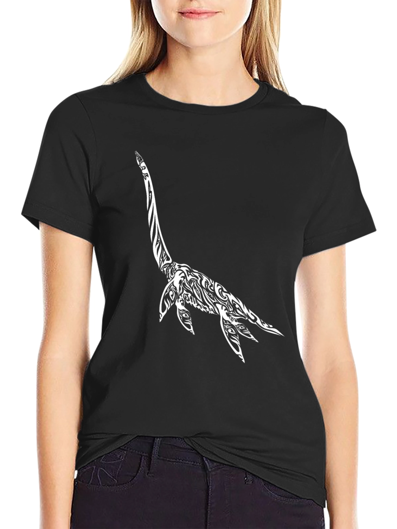 Stylish Black T-Shirt with Plesiosaur Design