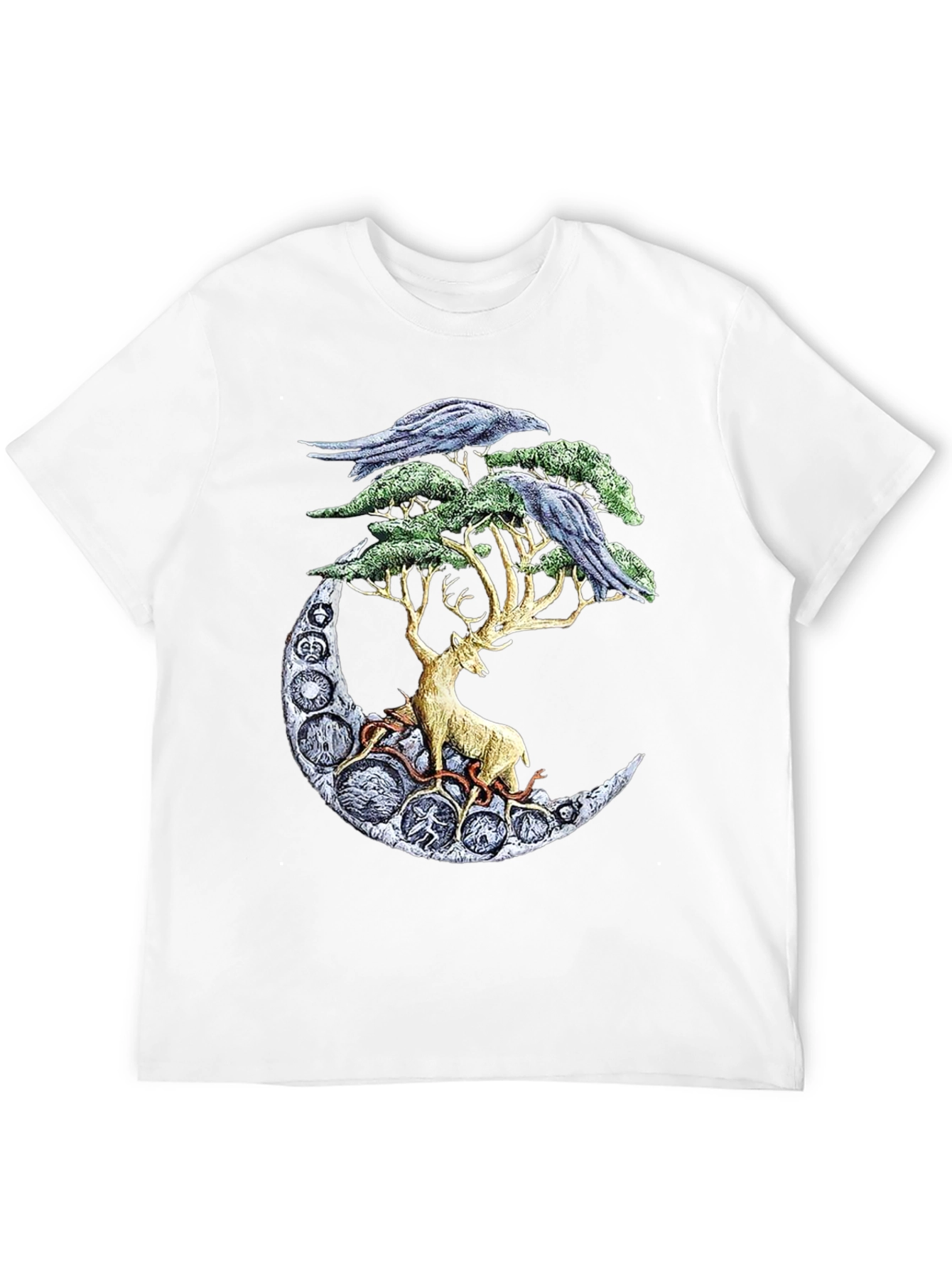 Deer Moon Ravens T-Shirt Graphic Black
