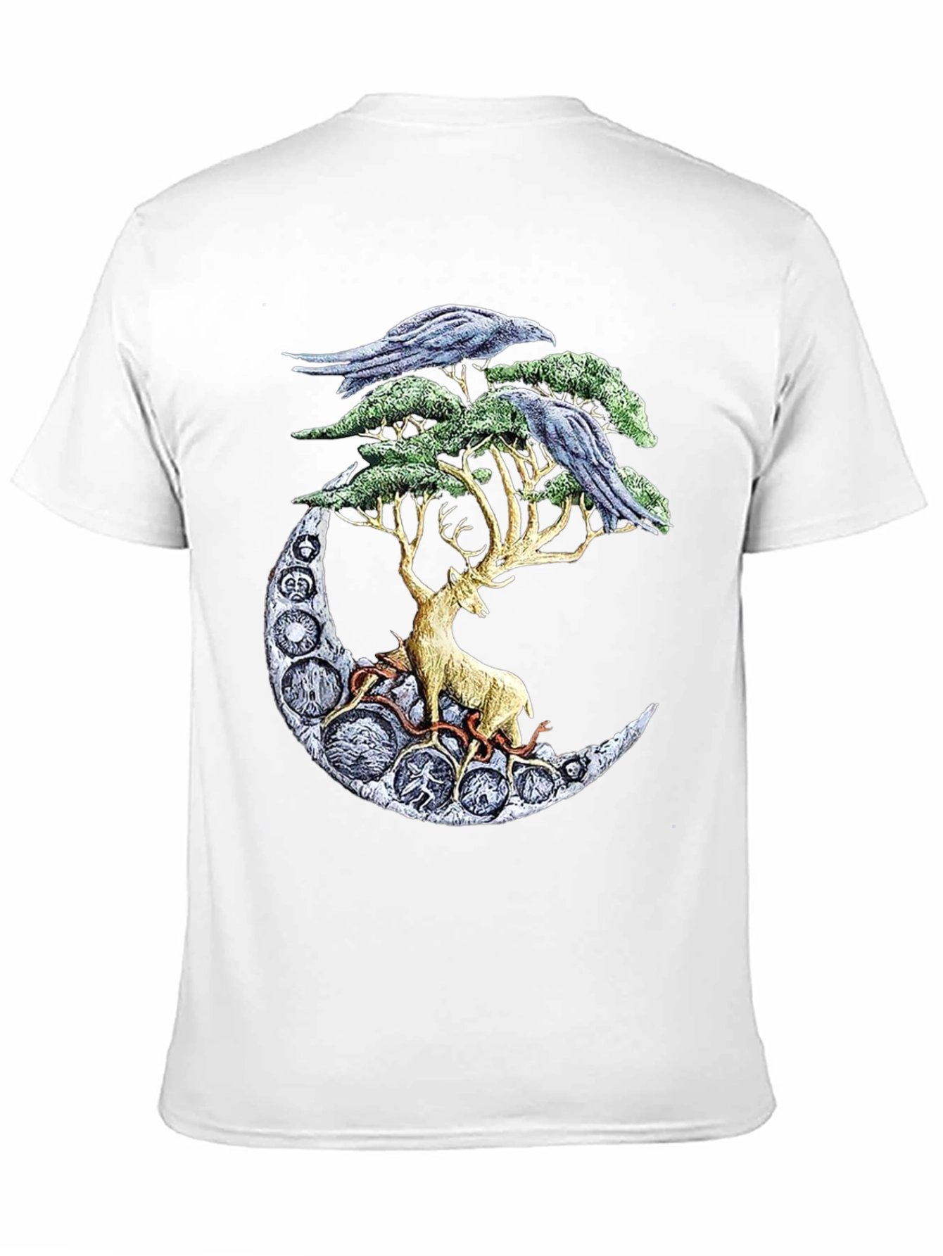 Deer Moon Ravens T-Shirt Graphic Black