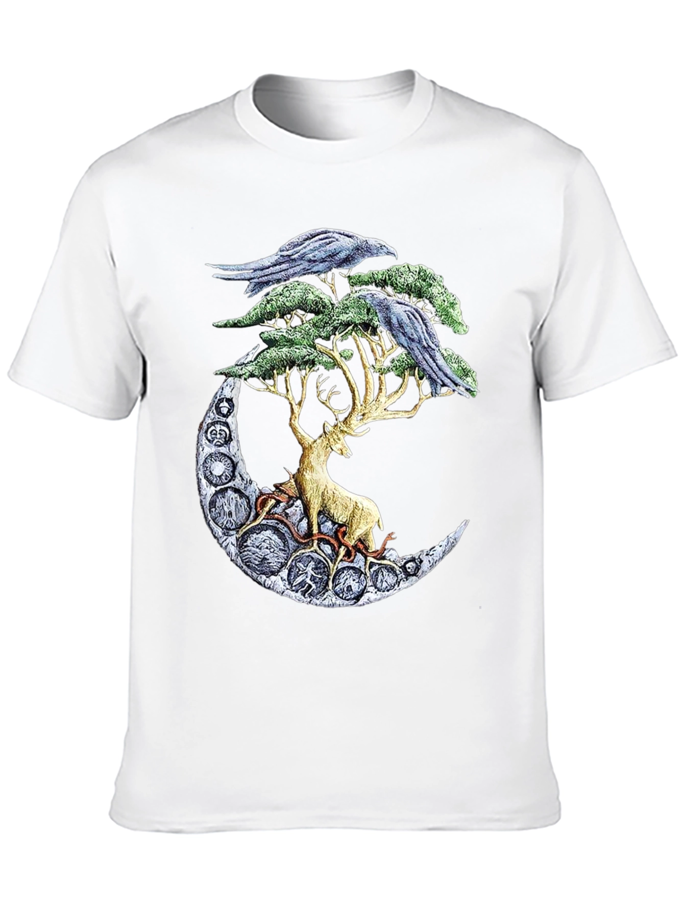 Deer Moon Ravens T-Shirt Graphic Black