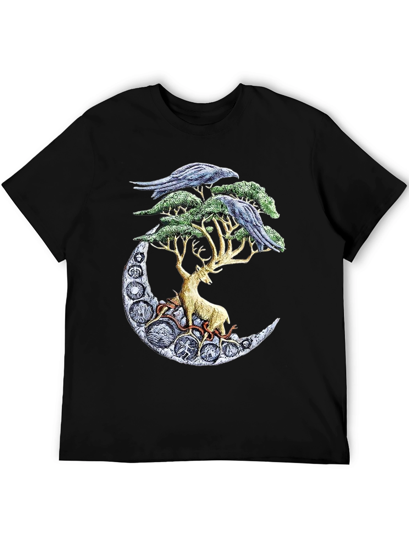 Deer Moon Ravens T-Shirt Graphic Black