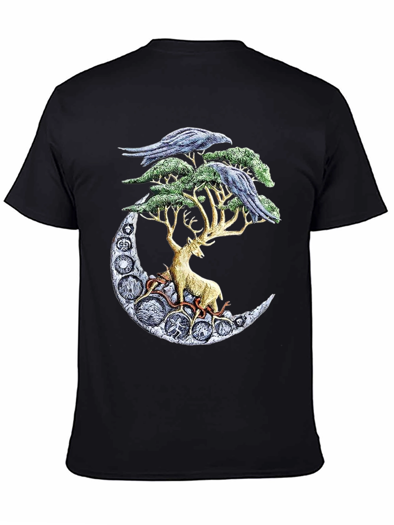Deer Moon Ravens T-Shirt Graphic Black
