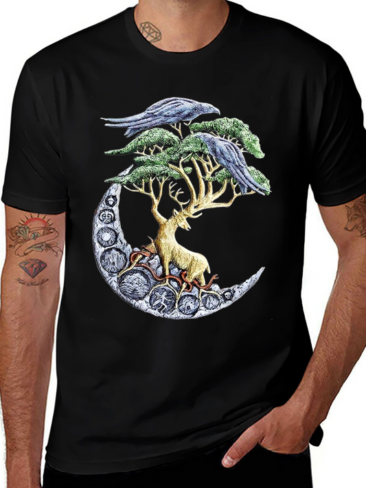 Deer Moon Ravens T-Shirt Graphic Black