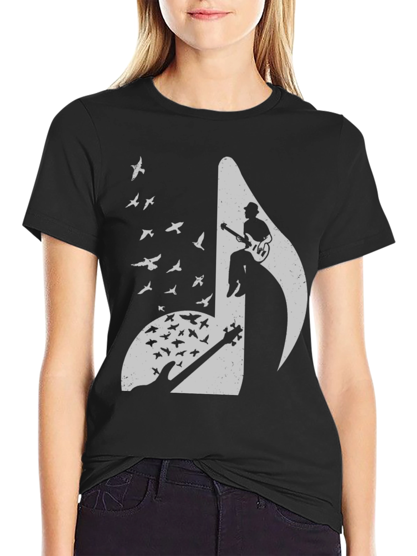 Musical Note Guitar Bird Graphic Tee