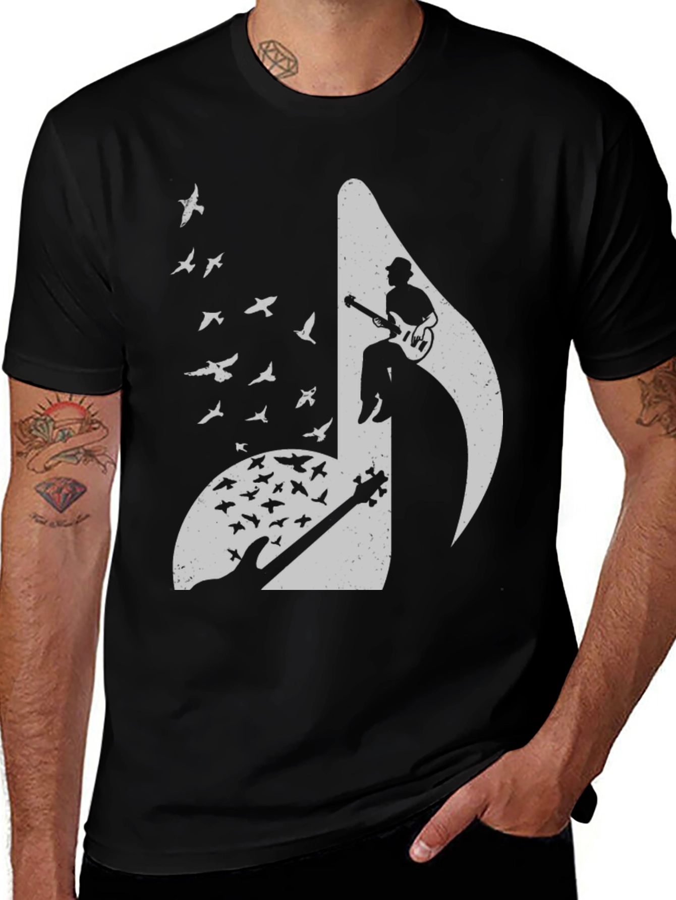 Musical Note Guitar Bird Graphic Tee