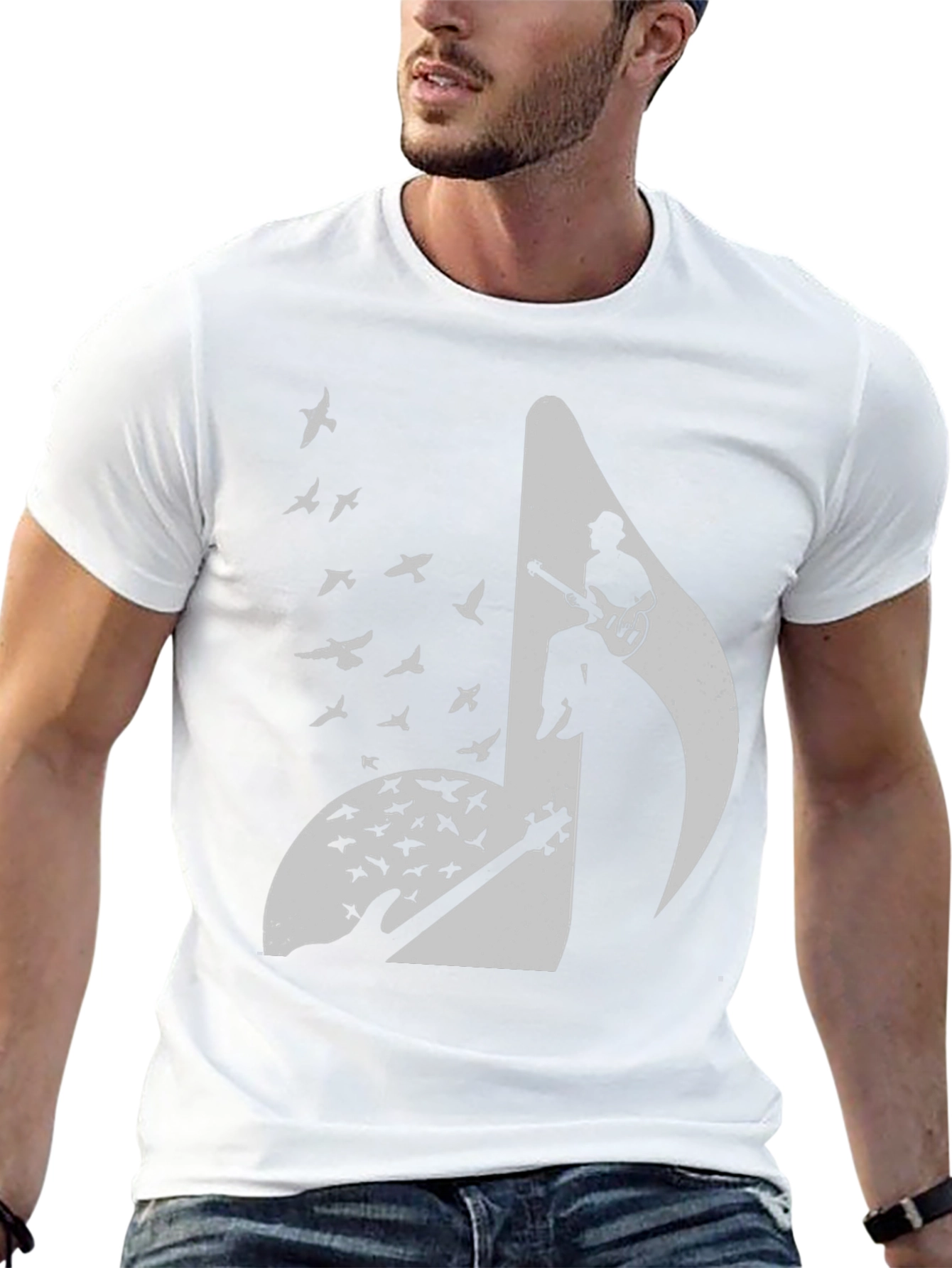 Musical Note Guitar Bird Graphic Tee