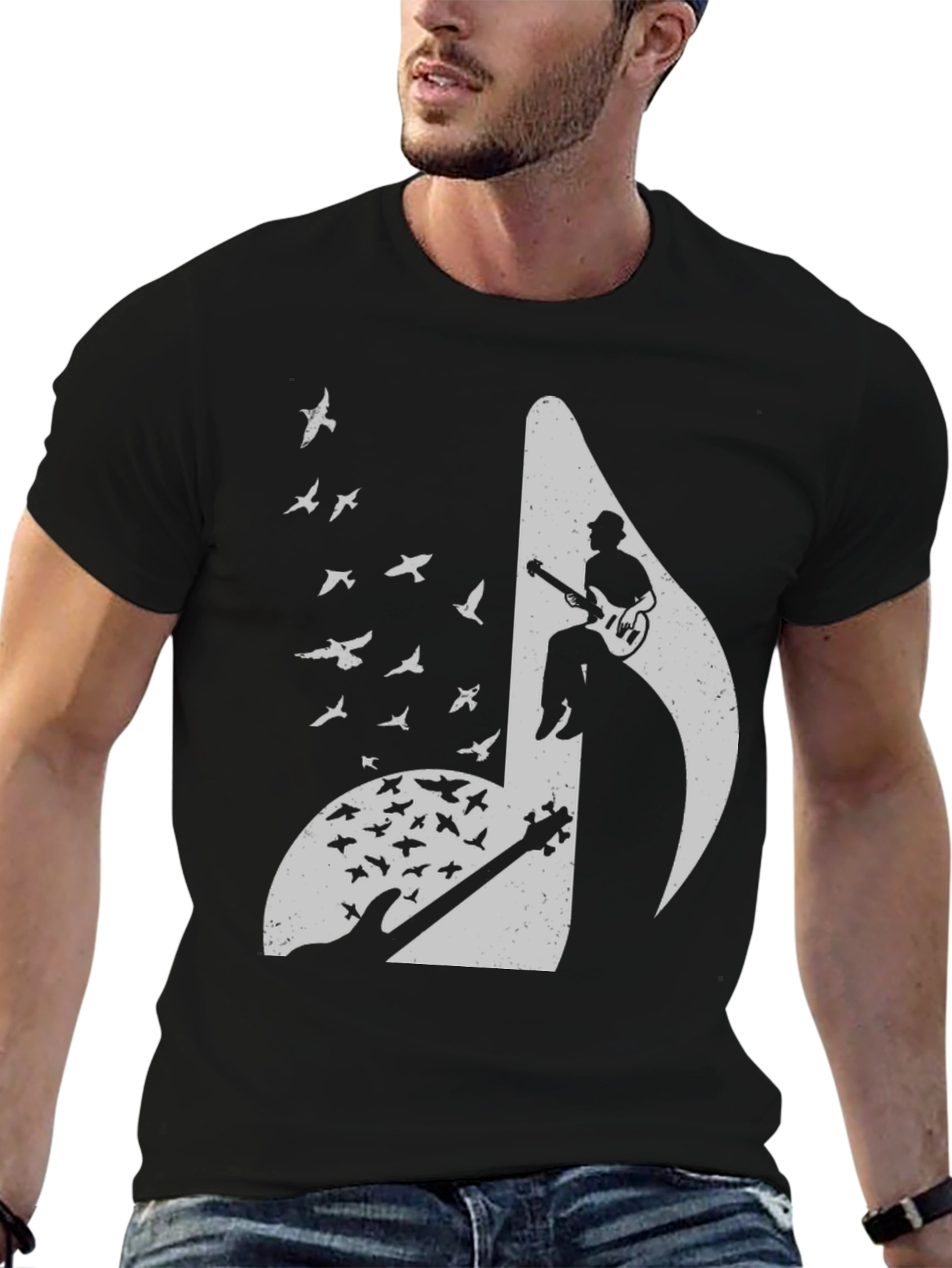 Musical Note Guitar Bird Graphic Tee