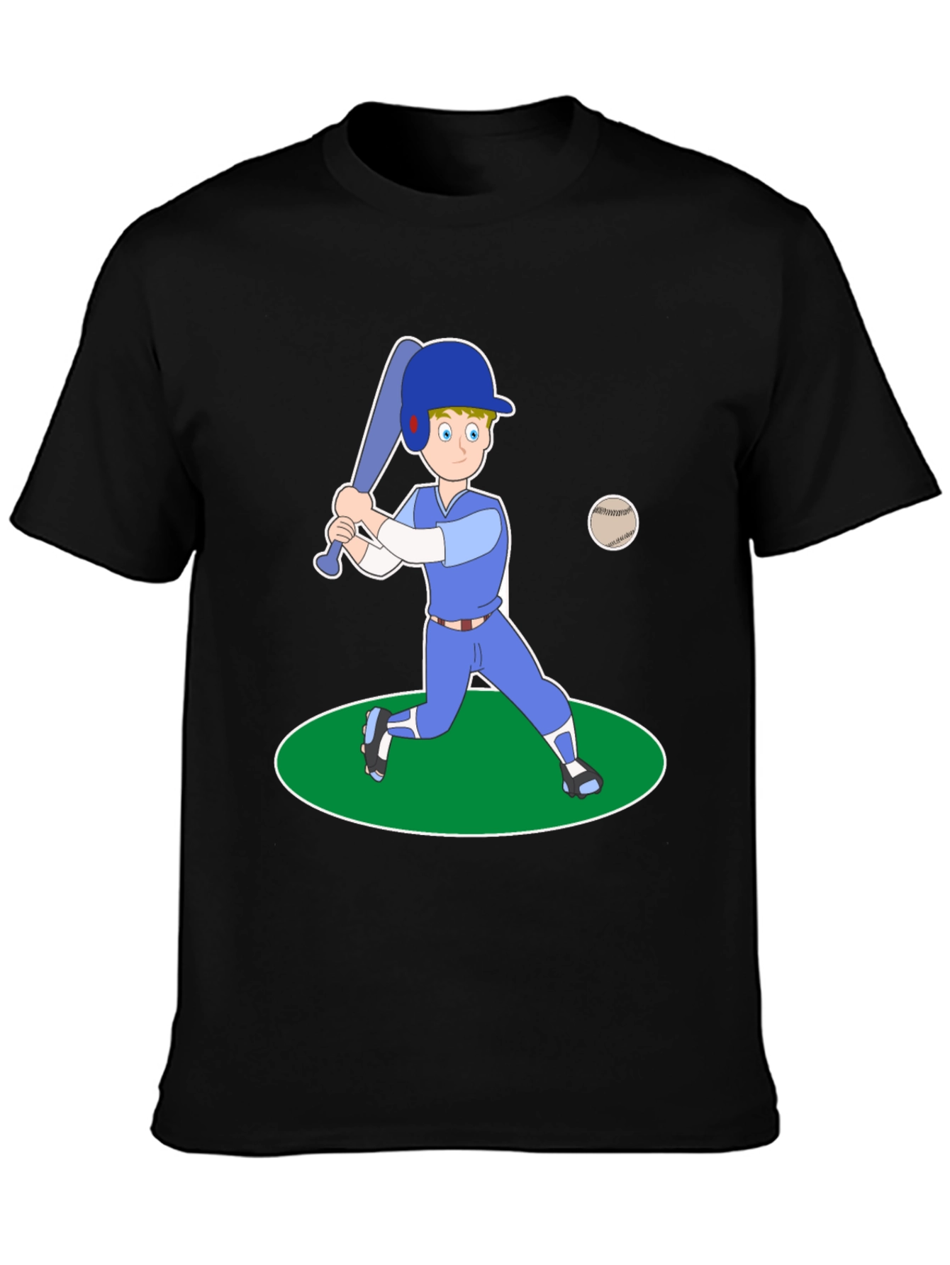 Cartoon Baseball Player Black T-Shirt