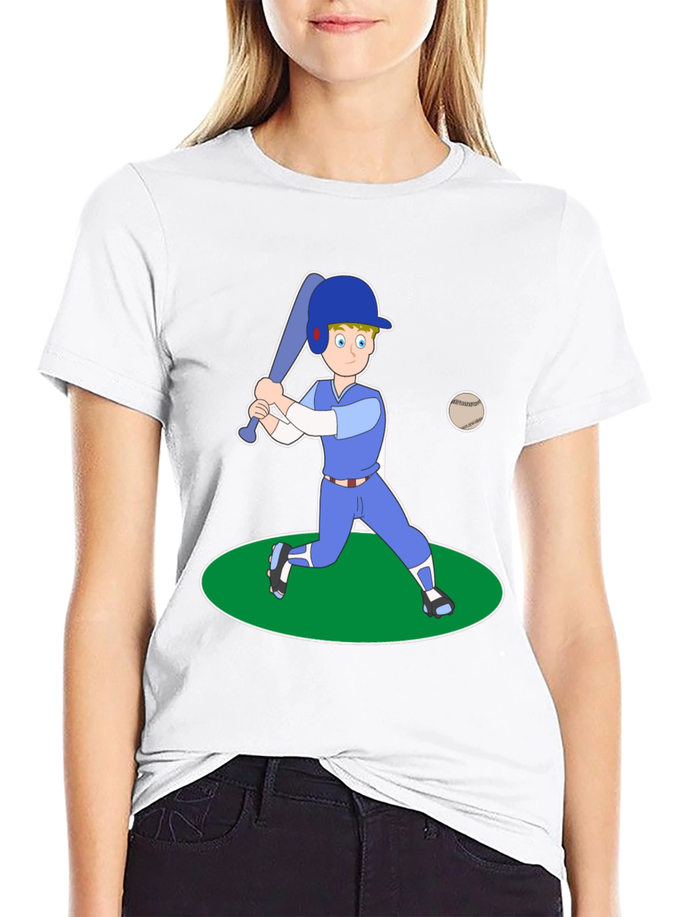 Cartoon Baseball Player Black T-Shirt