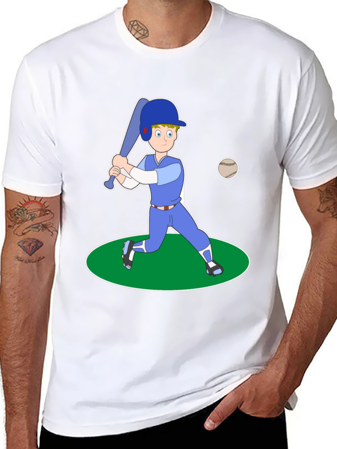 Cartoon Baseball Player Black T-Shirt