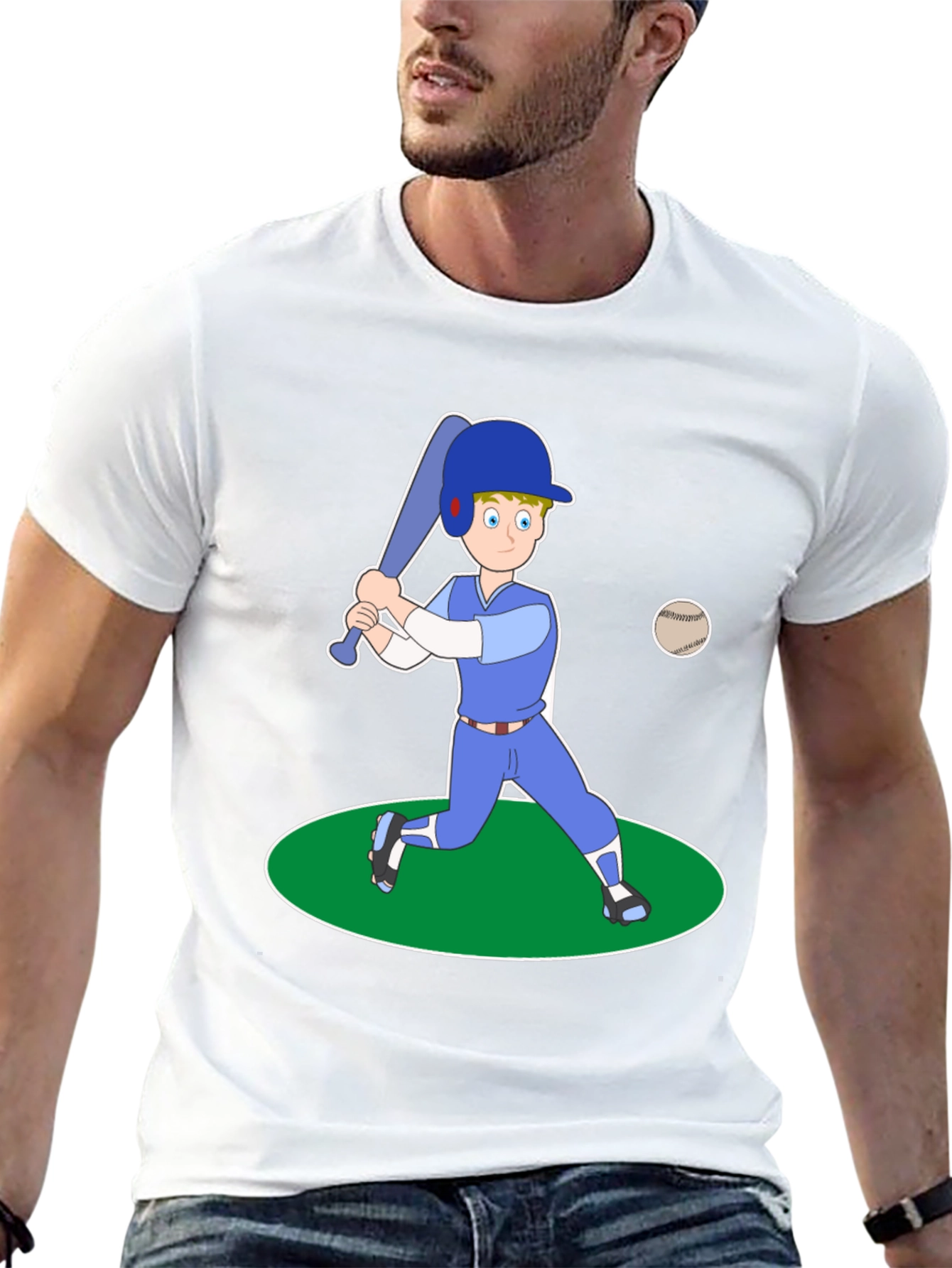 Cartoon Baseball Player Black T-Shirt