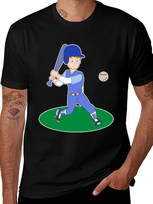 Cartoon Baseball Player Black T-Shirt