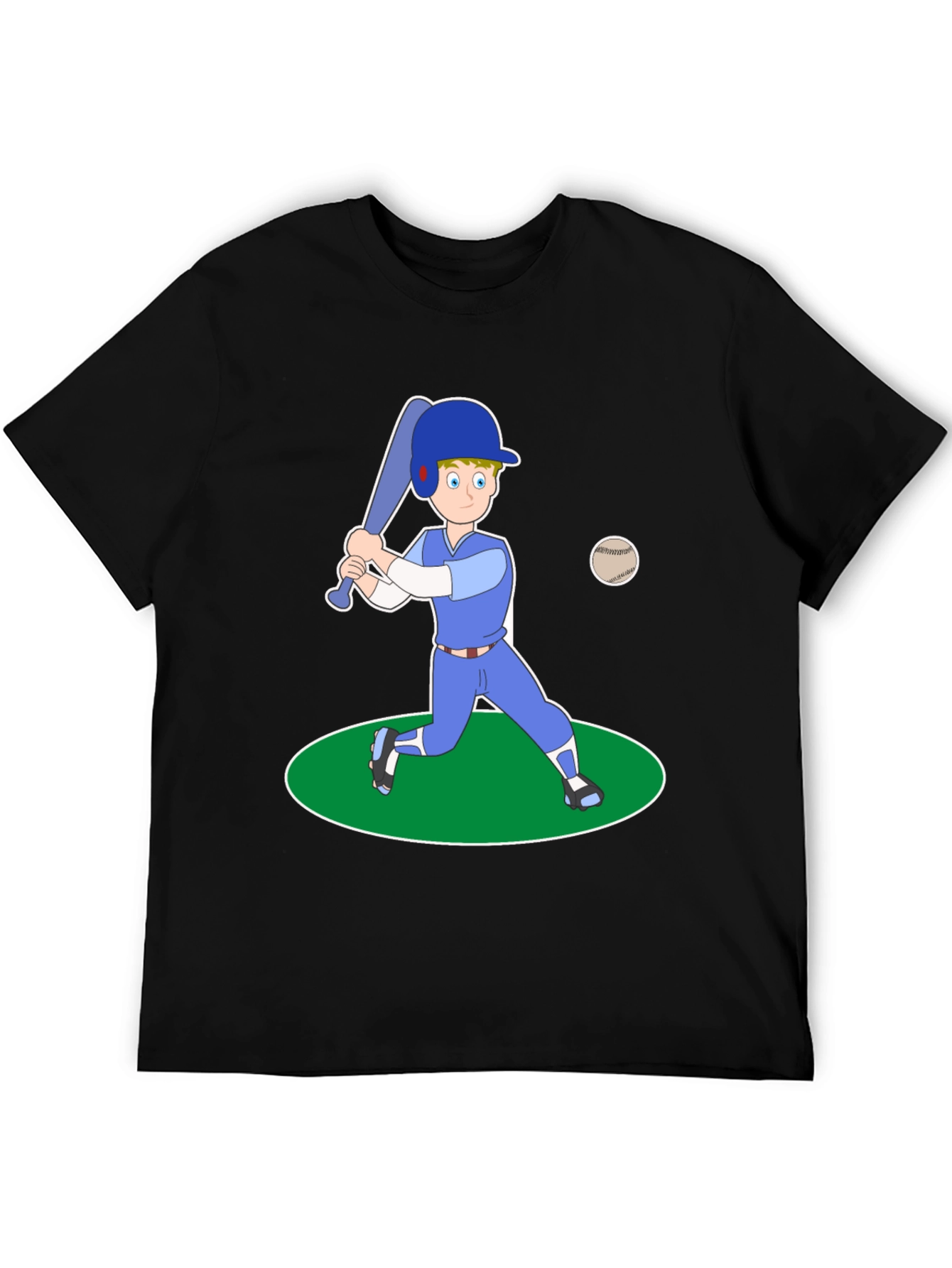Cartoon Baseball Player Black T-Shirt