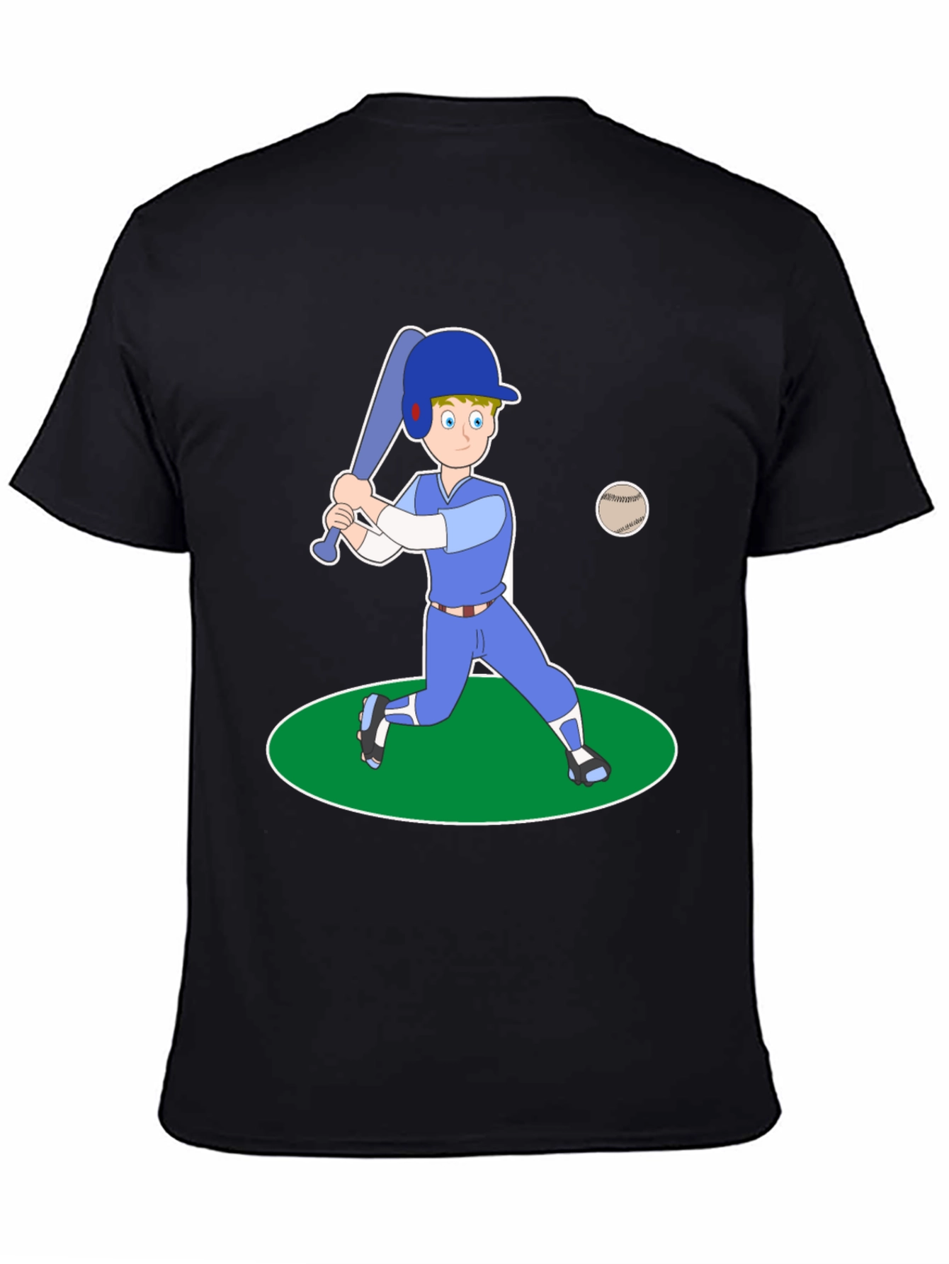 Cartoon Baseball Player Black T-Shirt