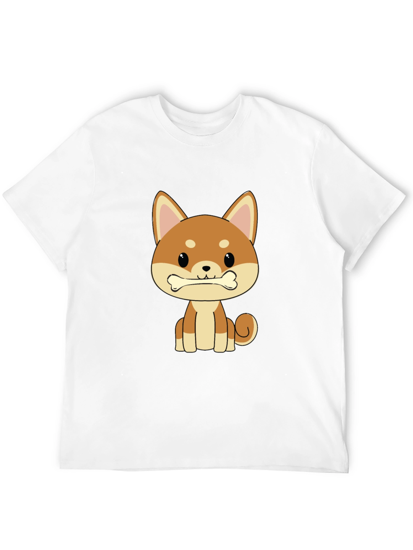 Cute Shiba Inu Dog Bone Graphic T-Shirt - Black