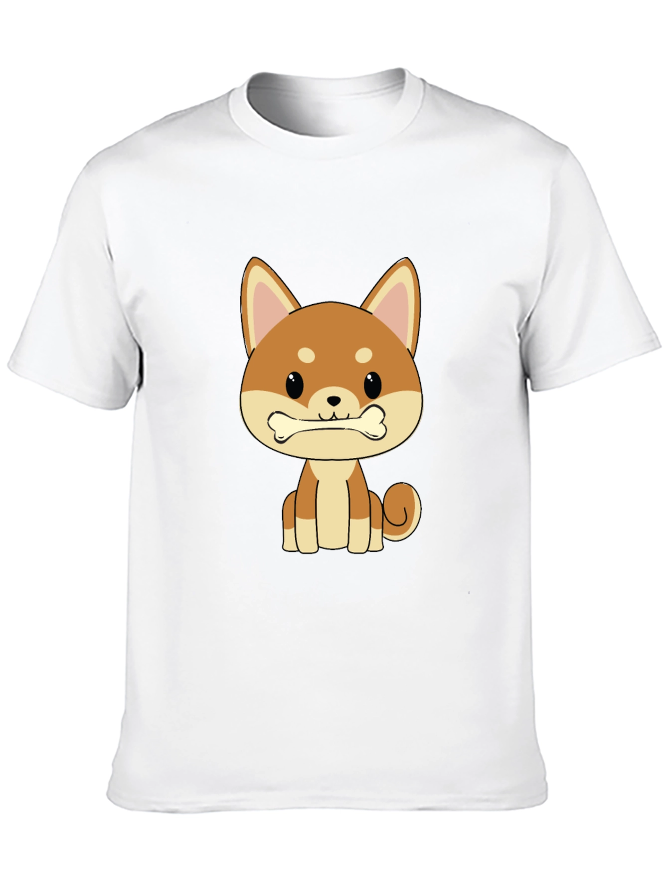 Cute Shiba Inu Dog Bone Graphic T-Shirt - Black
