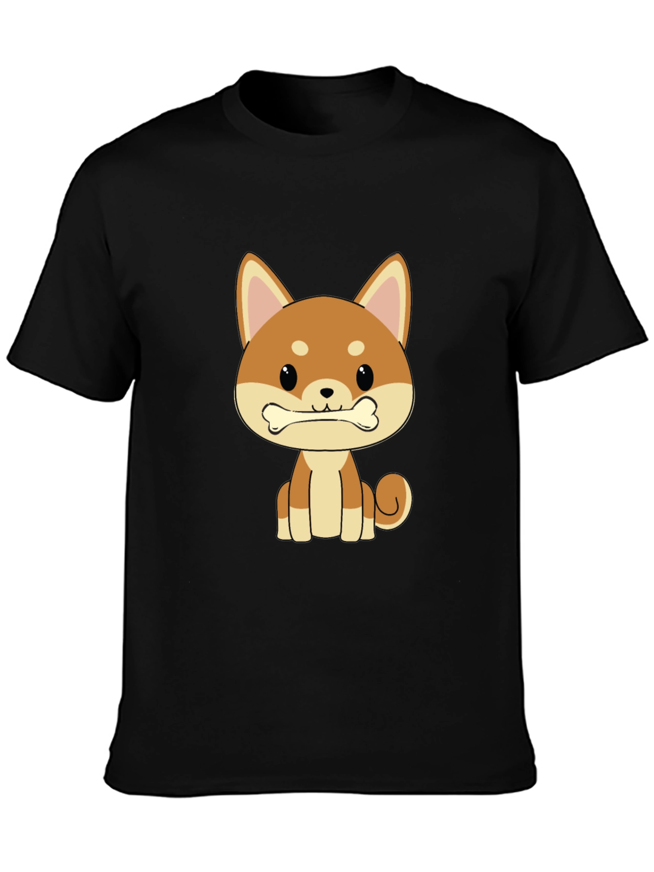 Cute Shiba Inu Dog Bone Graphic T-Shirt - Black