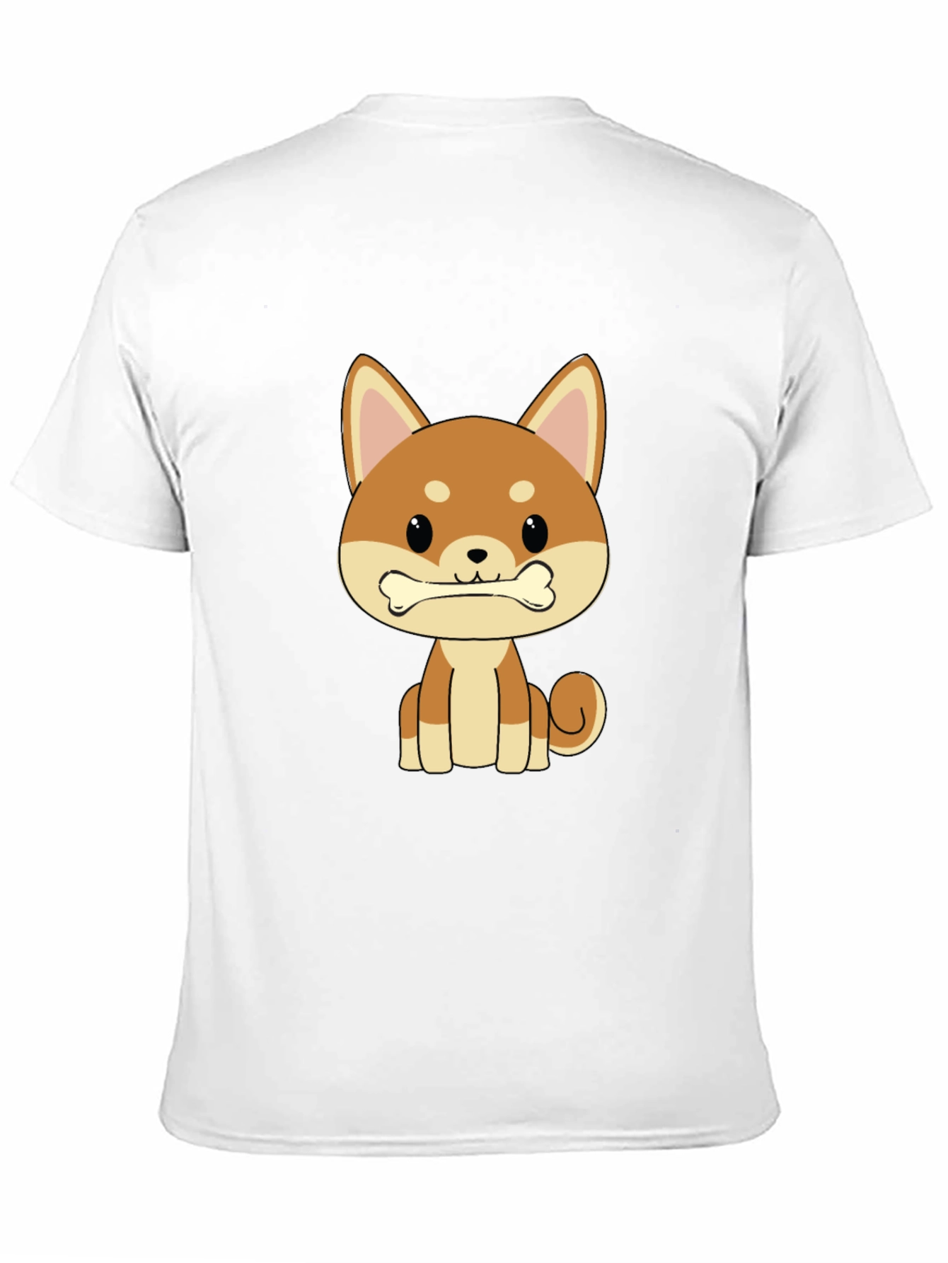 Cute Shiba Inu Dog Bone Graphic T-Shirt - Black