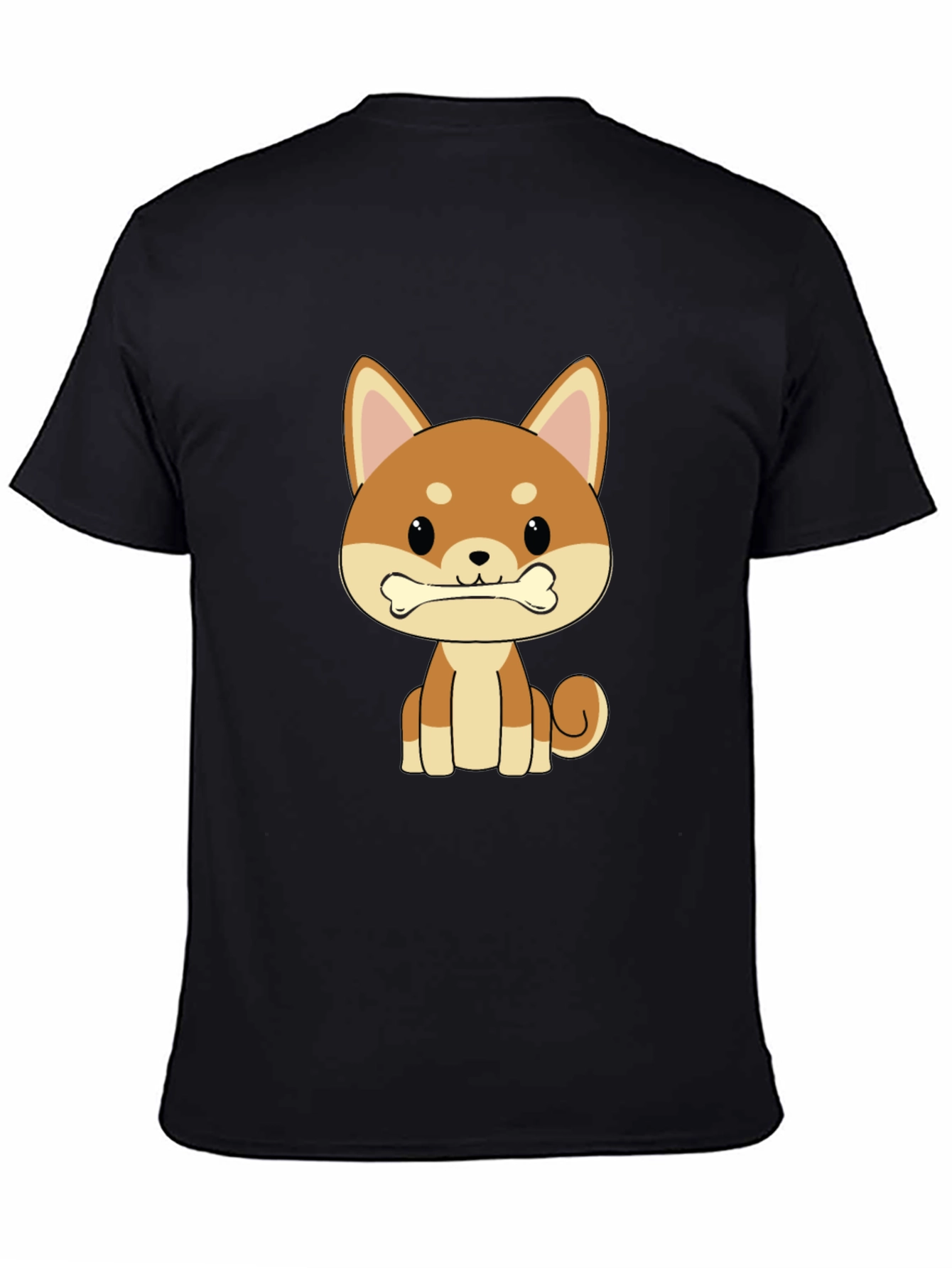 Cute Shiba Inu Dog Bone Graphic T-Shirt - Black