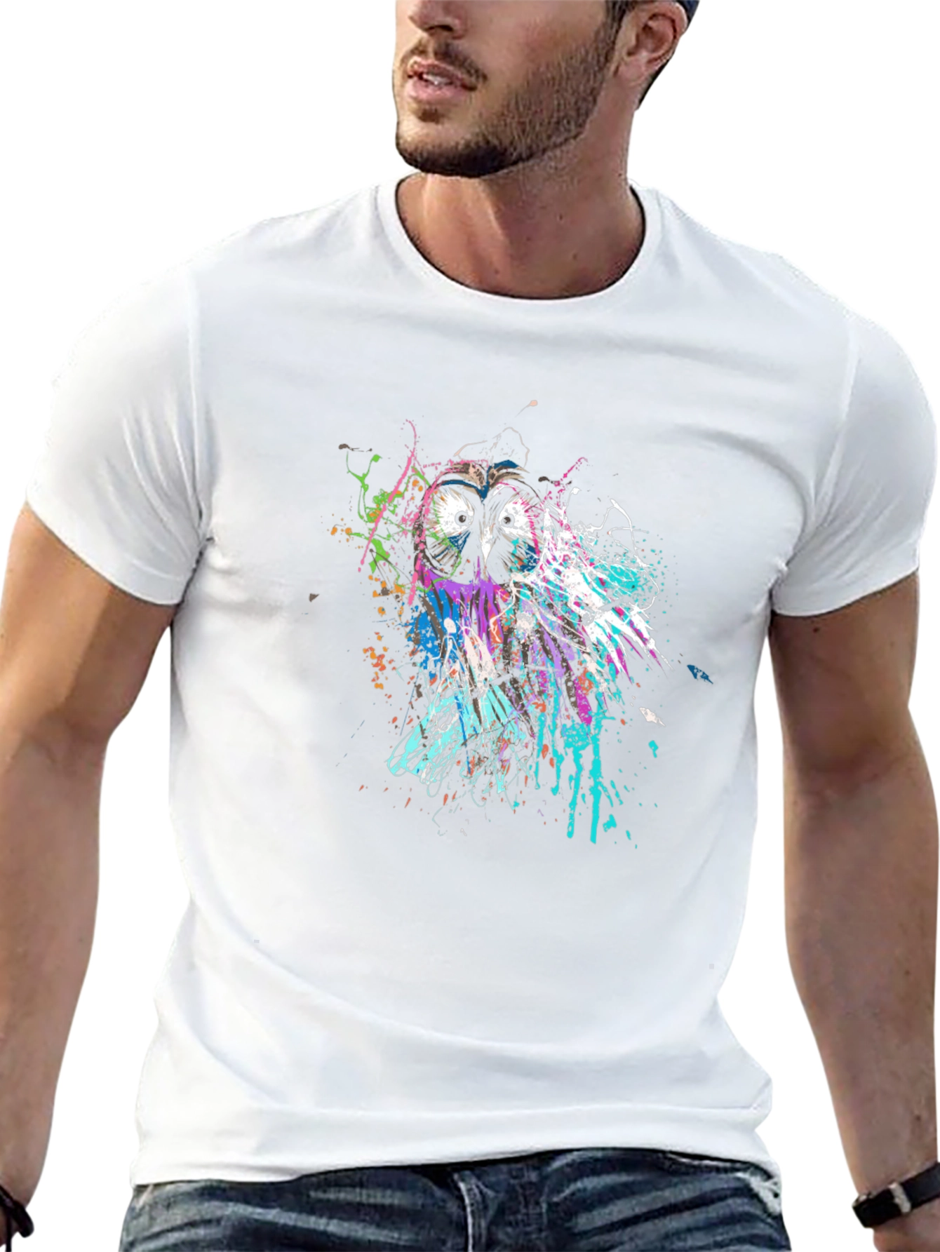 Owl Splatter Print Black T-Shirt