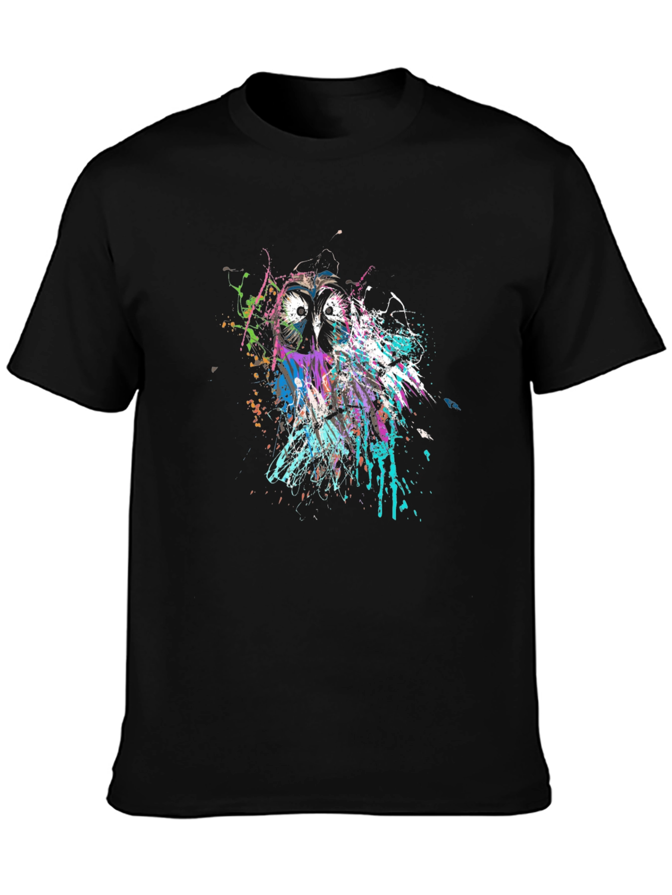 Owl Splatter Print Black T-Shirt