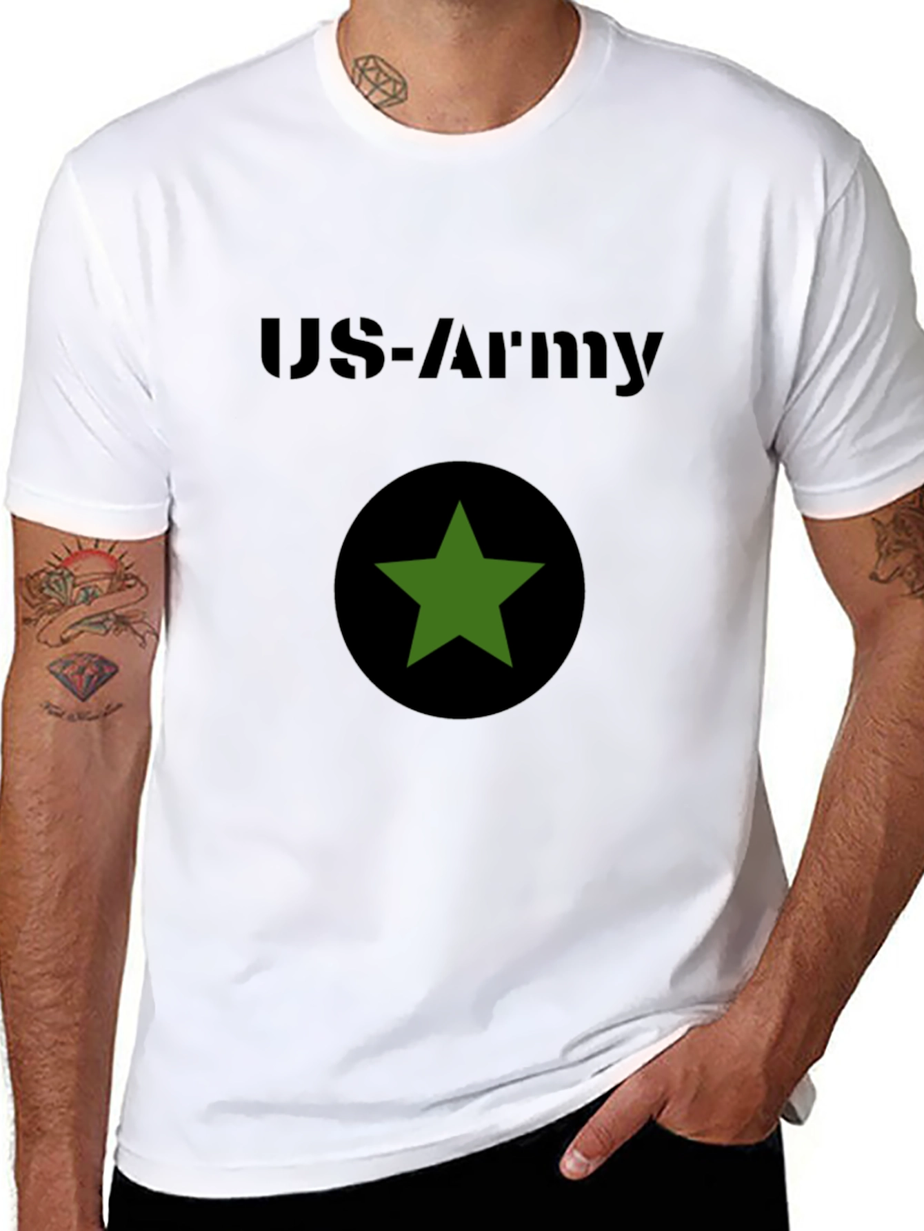 US Army Green Star Black Graphic Tee