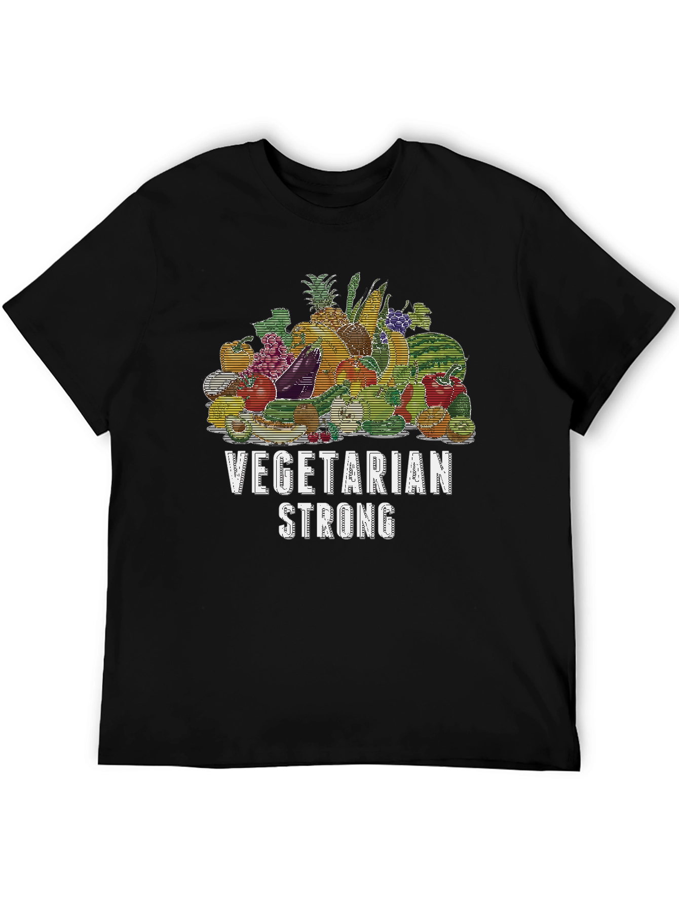 Vegetarian Strong Graphic T-Shirt Black Crew Neck Tee