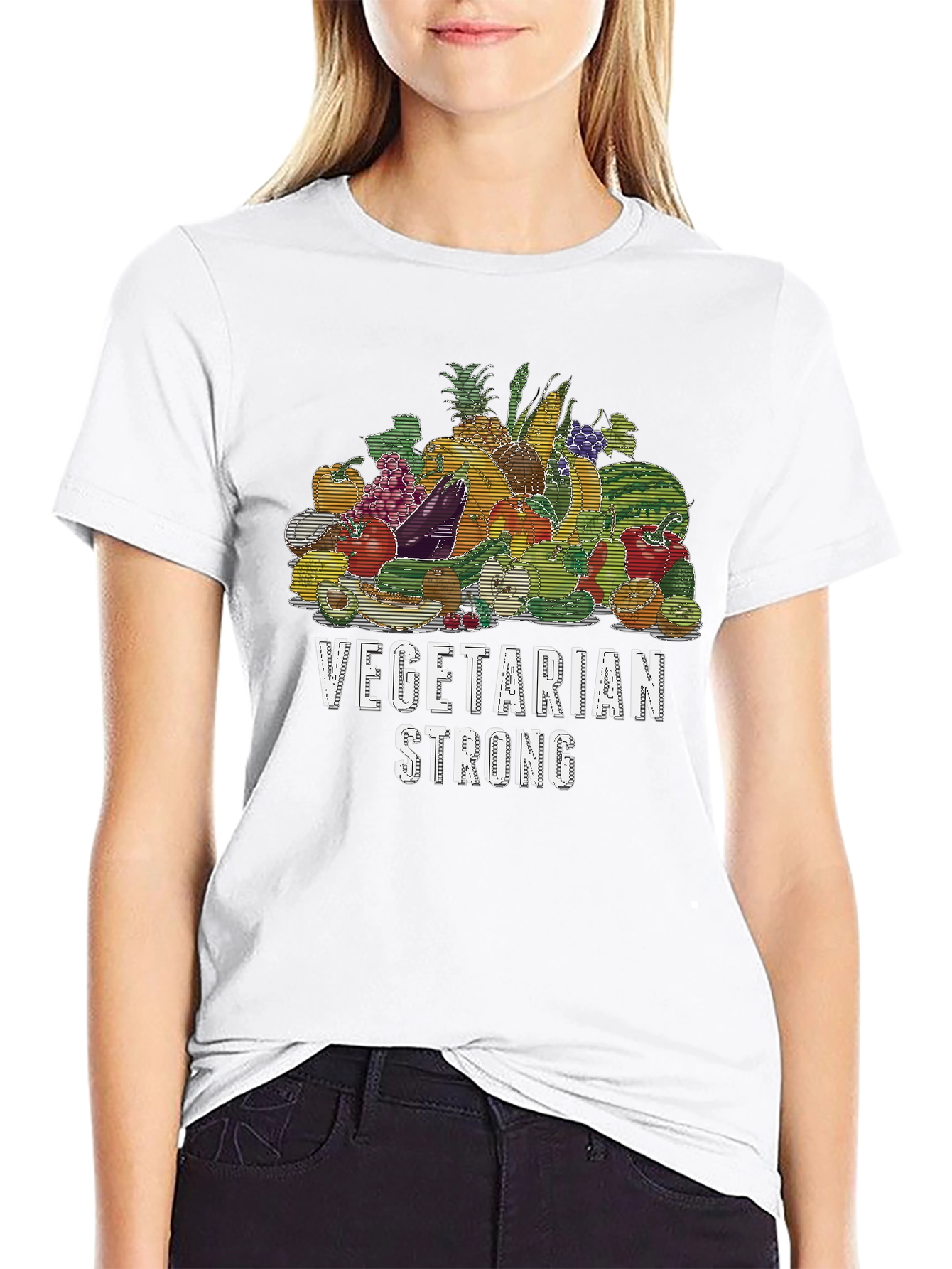 Vegetarian Strong Graphic T-Shirt Black Crew Neck Tee